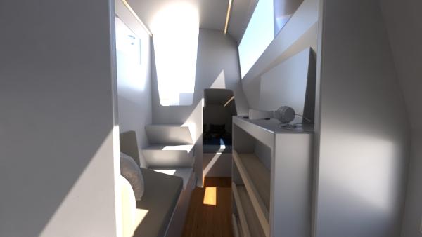 Interior of 2024 Catamaran Cruisers Power Cat, modern design with seating and storage.