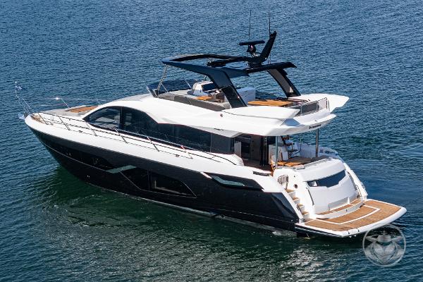 2025 Sunseeker Manhattan 68 luxury yacht cruising on open water.