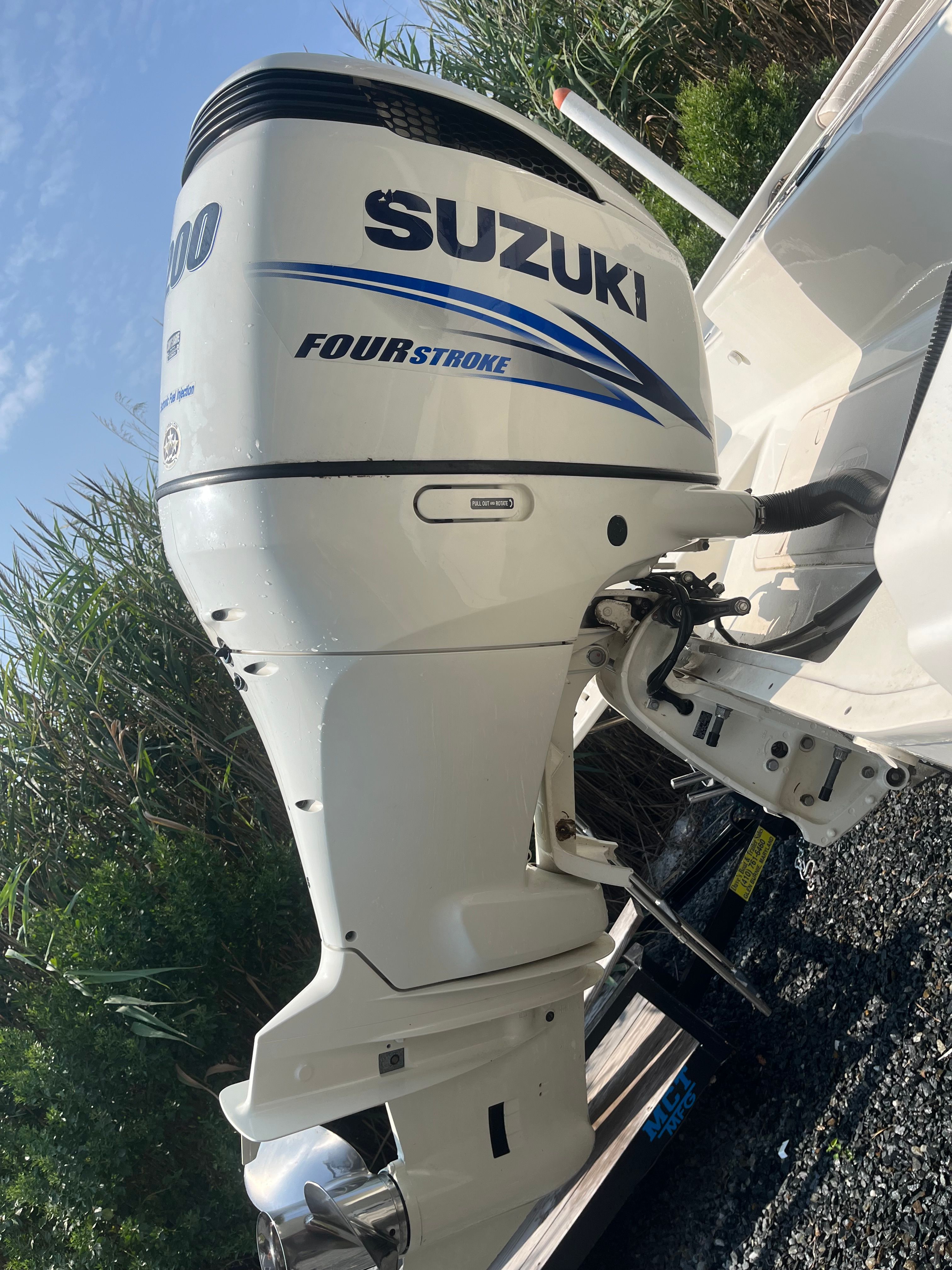 Suzuki outboard motor on a 2014 Carolina Skiff 23 Ultra Elite.