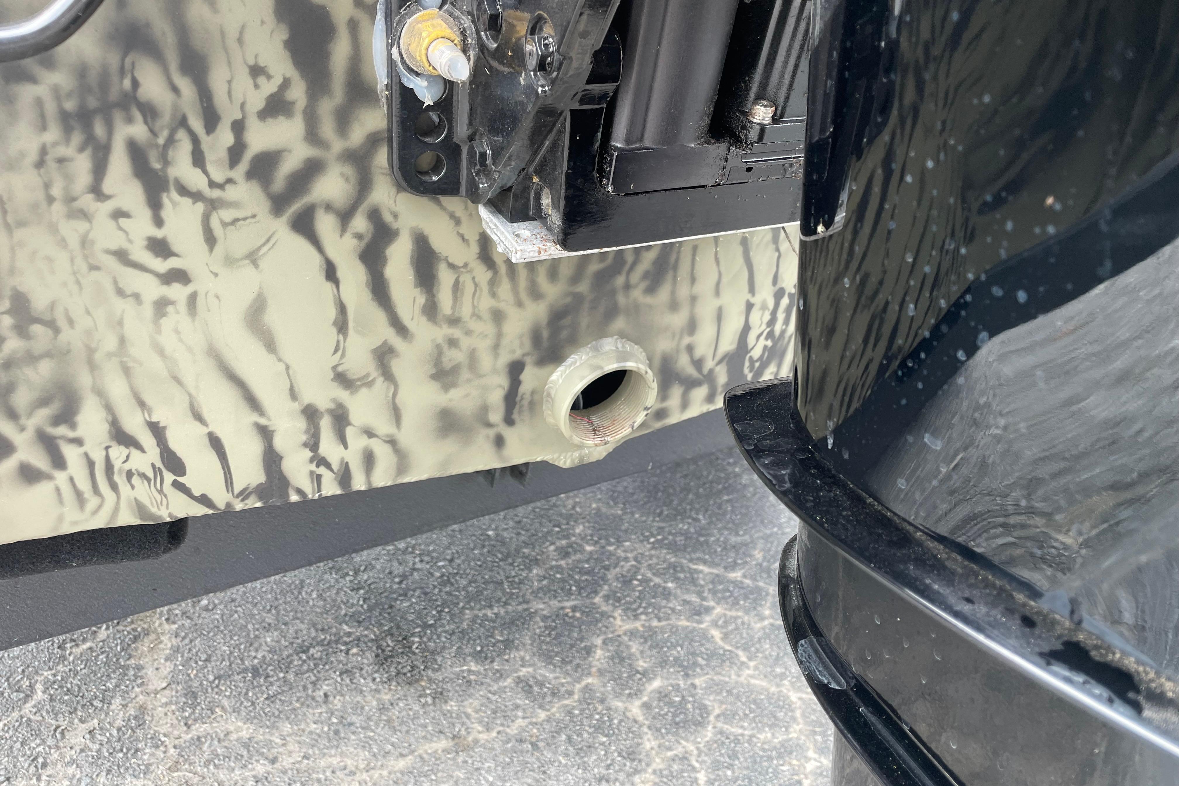 Close-up of 2026 Tracker Grizzly 1756 T Marsh boat hull detail.