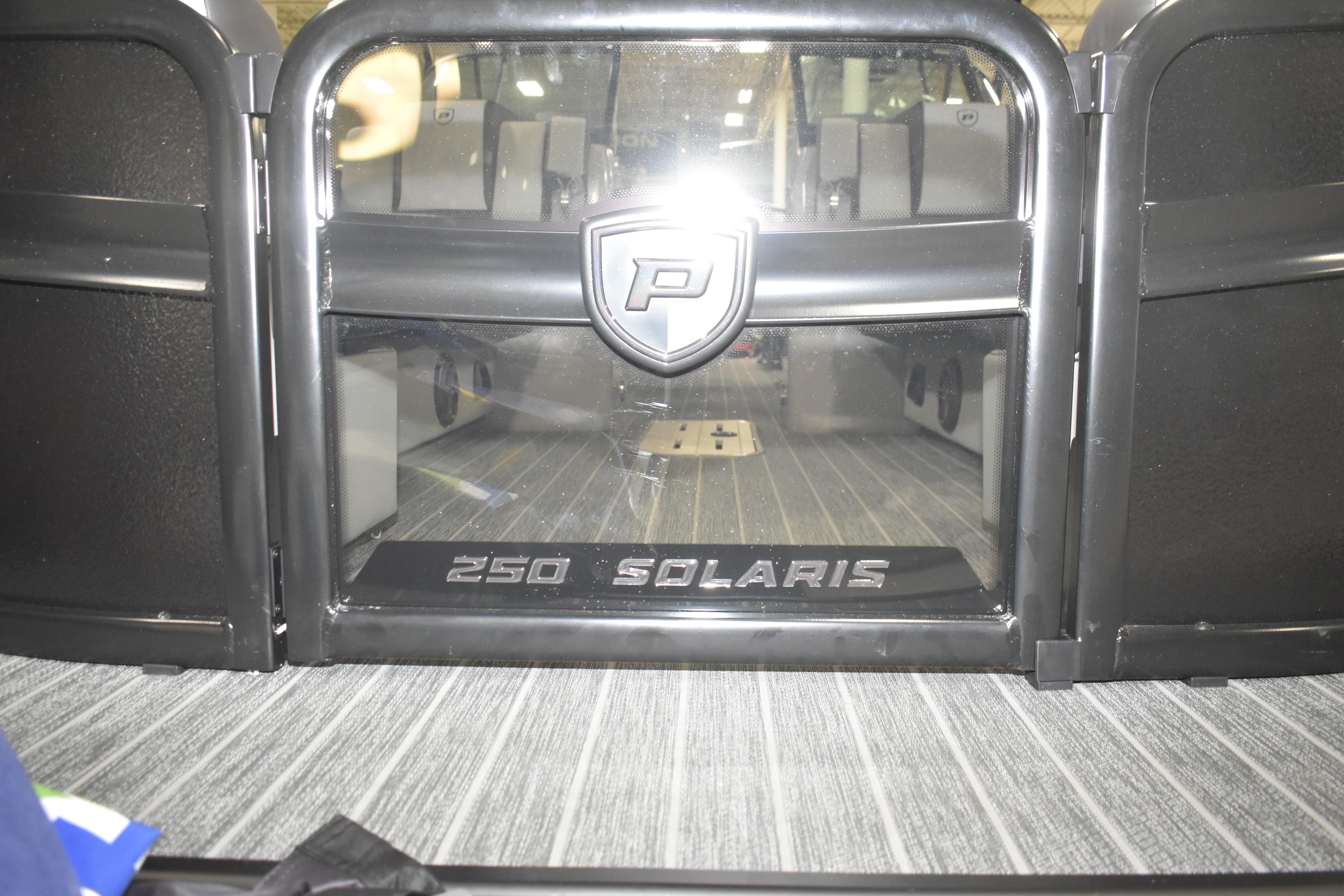 2026 Premier 250 Solaris Sport boat interior with logo and model name.