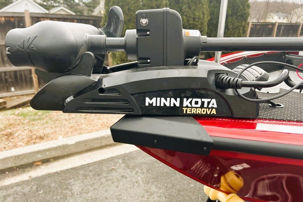 Minn Kota Terrova motor on 2026 Ranger VS1782SC Reata boat, close-up view.