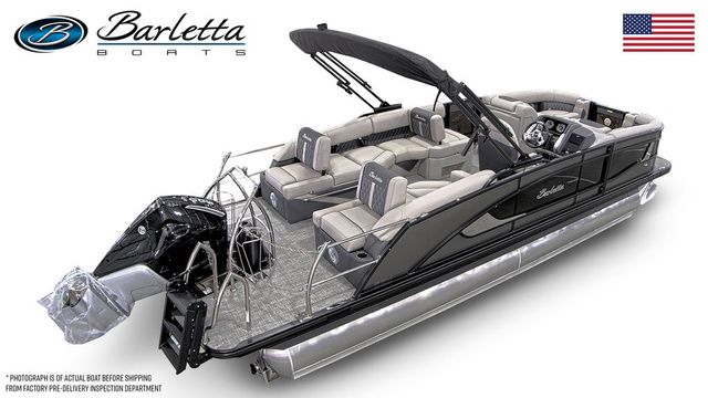 2025 Barletta Lusso L23M luxury pontoon boat with sleek design and spacious seating.