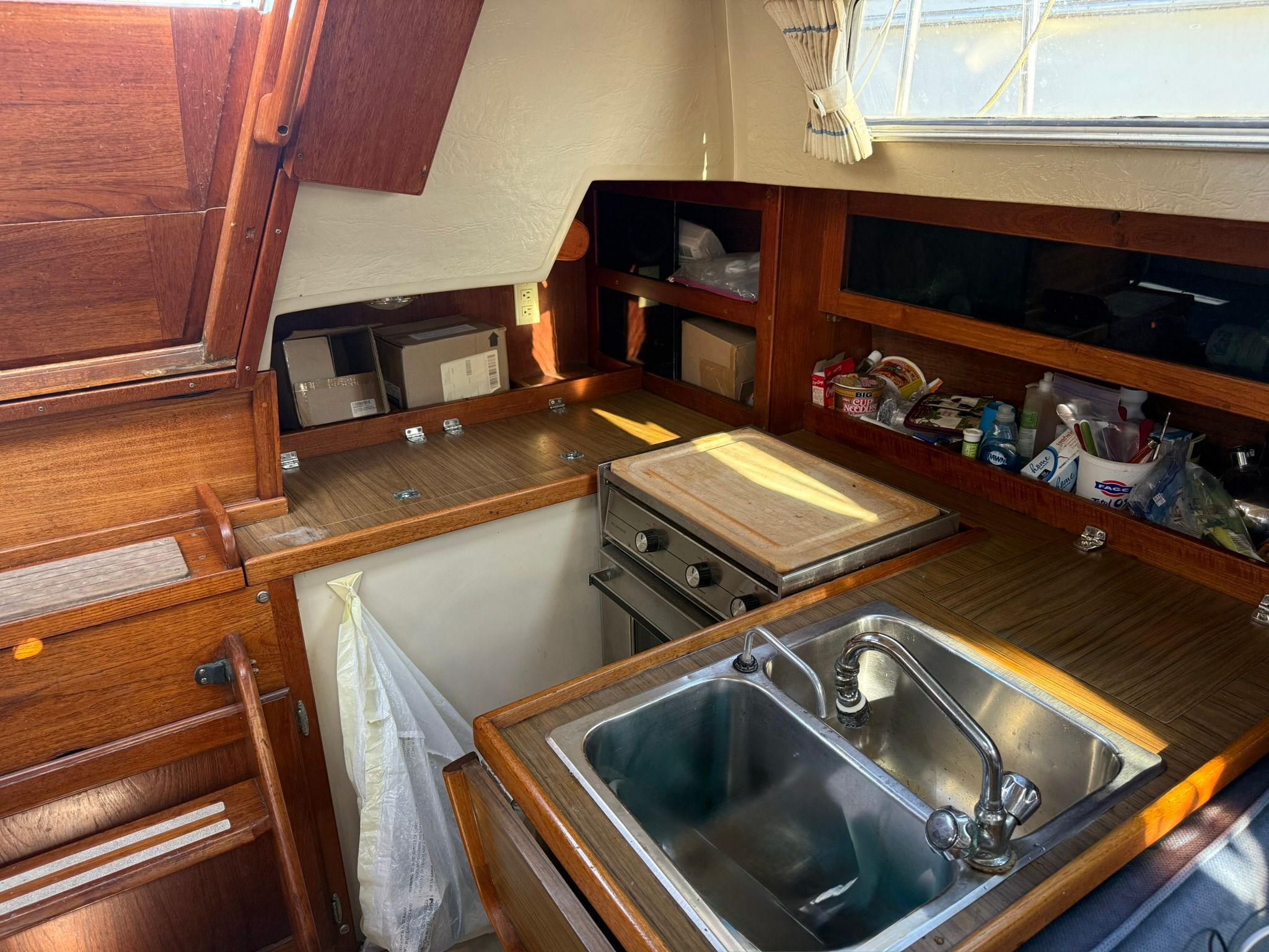 Interior of 1980 Catalina 38 yacht kitchen.