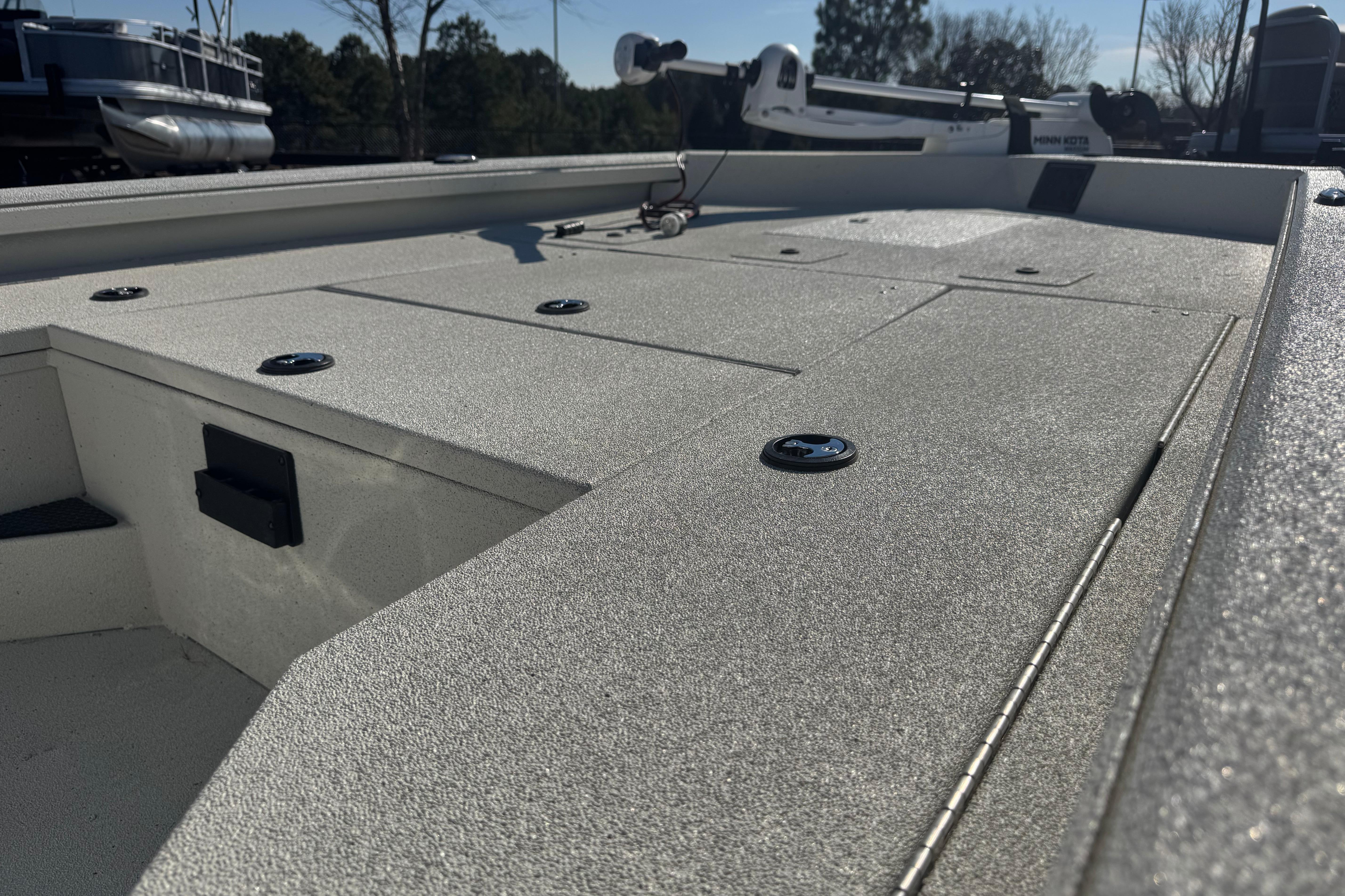 2026 Ranger RB200 boat deck with storage compartments and sleek design.