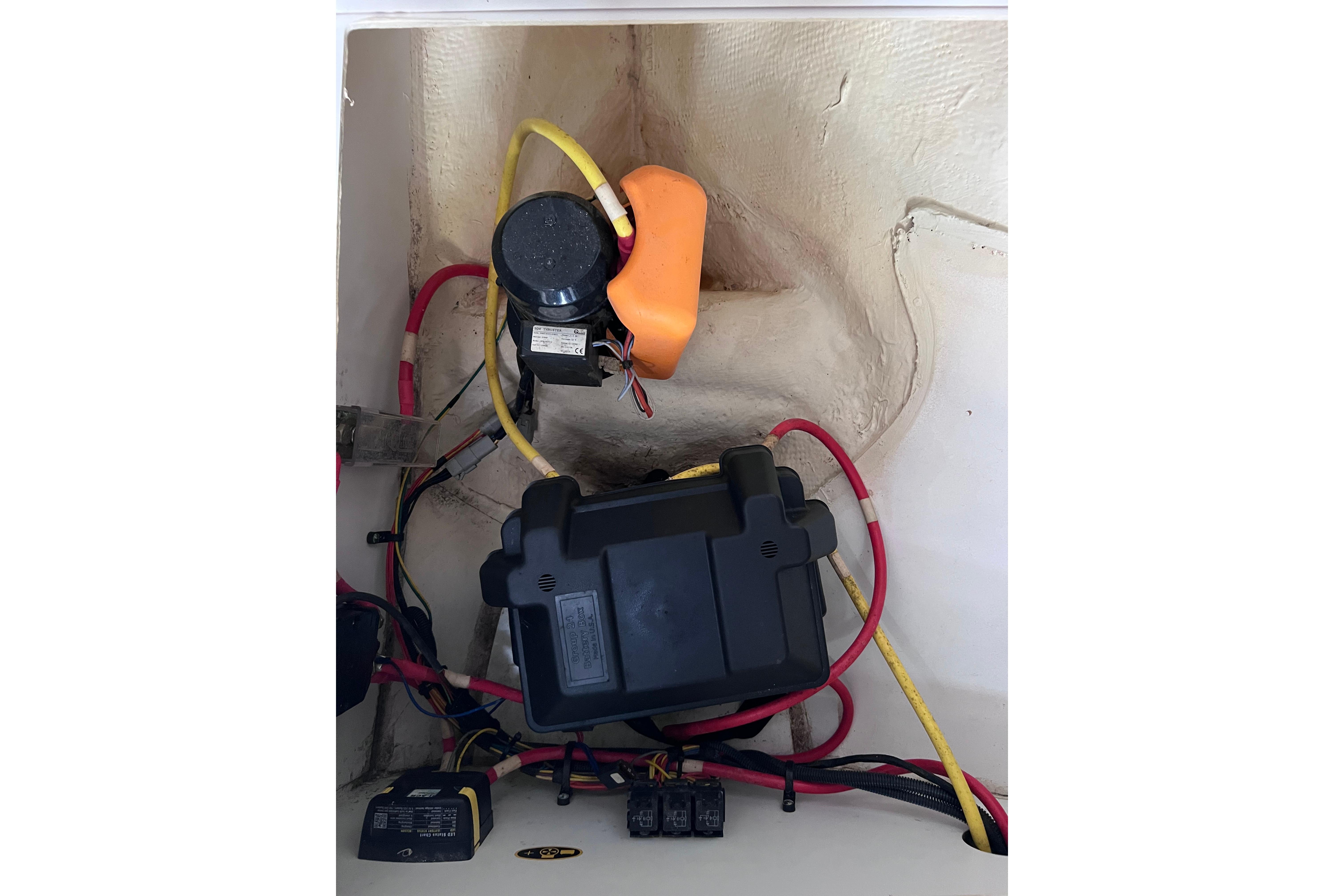 Electrical components inside a 2021 Jeanneau NC Weekender 795 Series 2 boat.