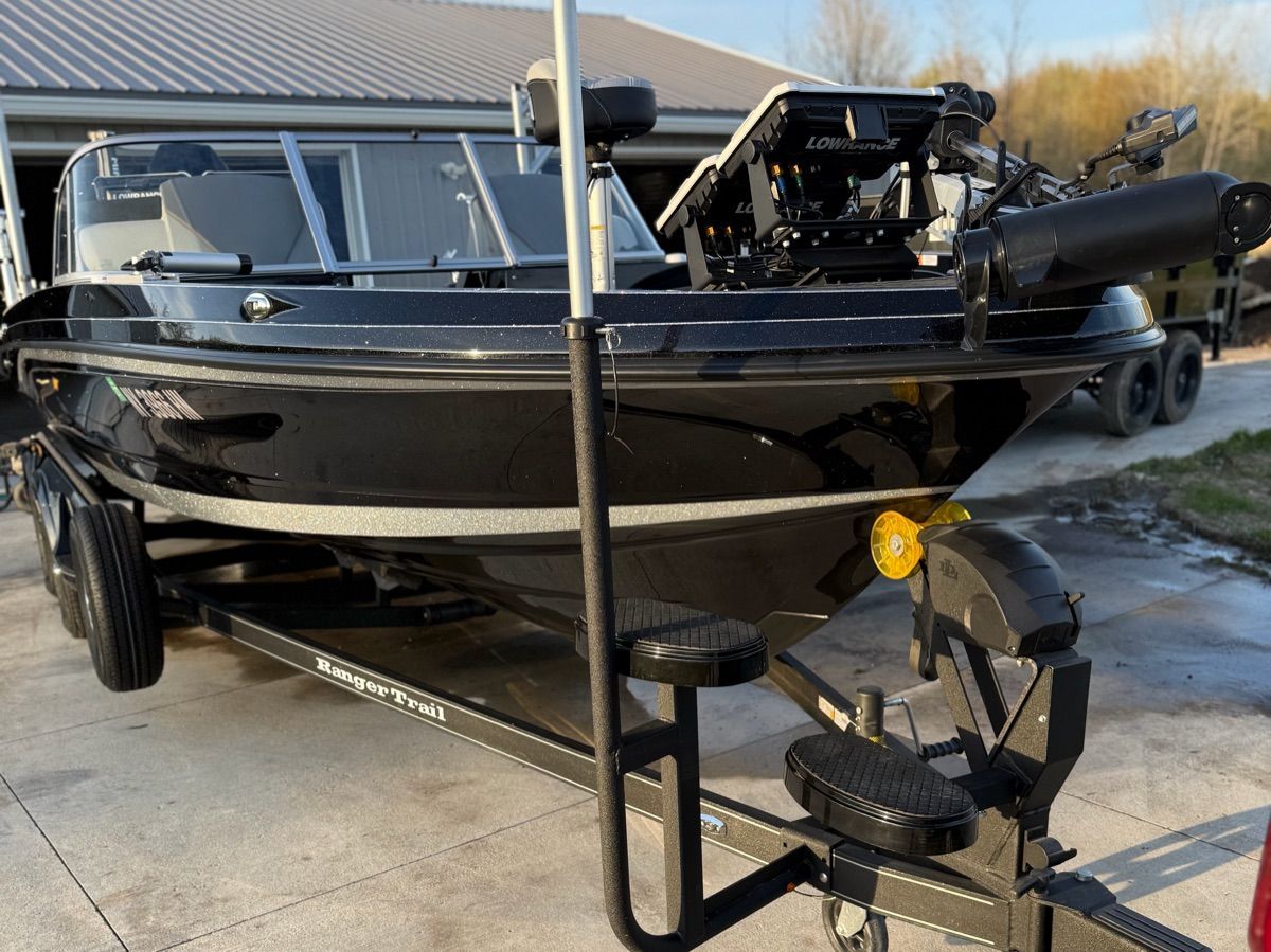 2024 Ranger 622FS Pro boat on trailer, close-up view.