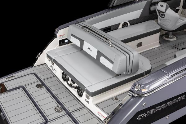 2025 Chaparral 2870 boat interior with sleek seating and modern design.