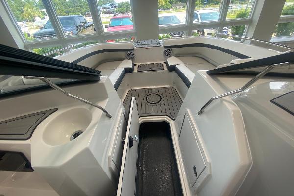 2024 Starcraft SVX 190 boat interior with seating and storage compartments.
