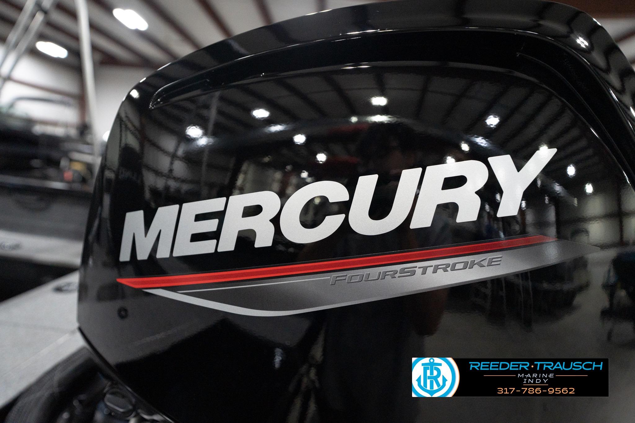 Mercury FourStroke engine on 2026 Lund 1800 Explorer Sport boat in showroom.