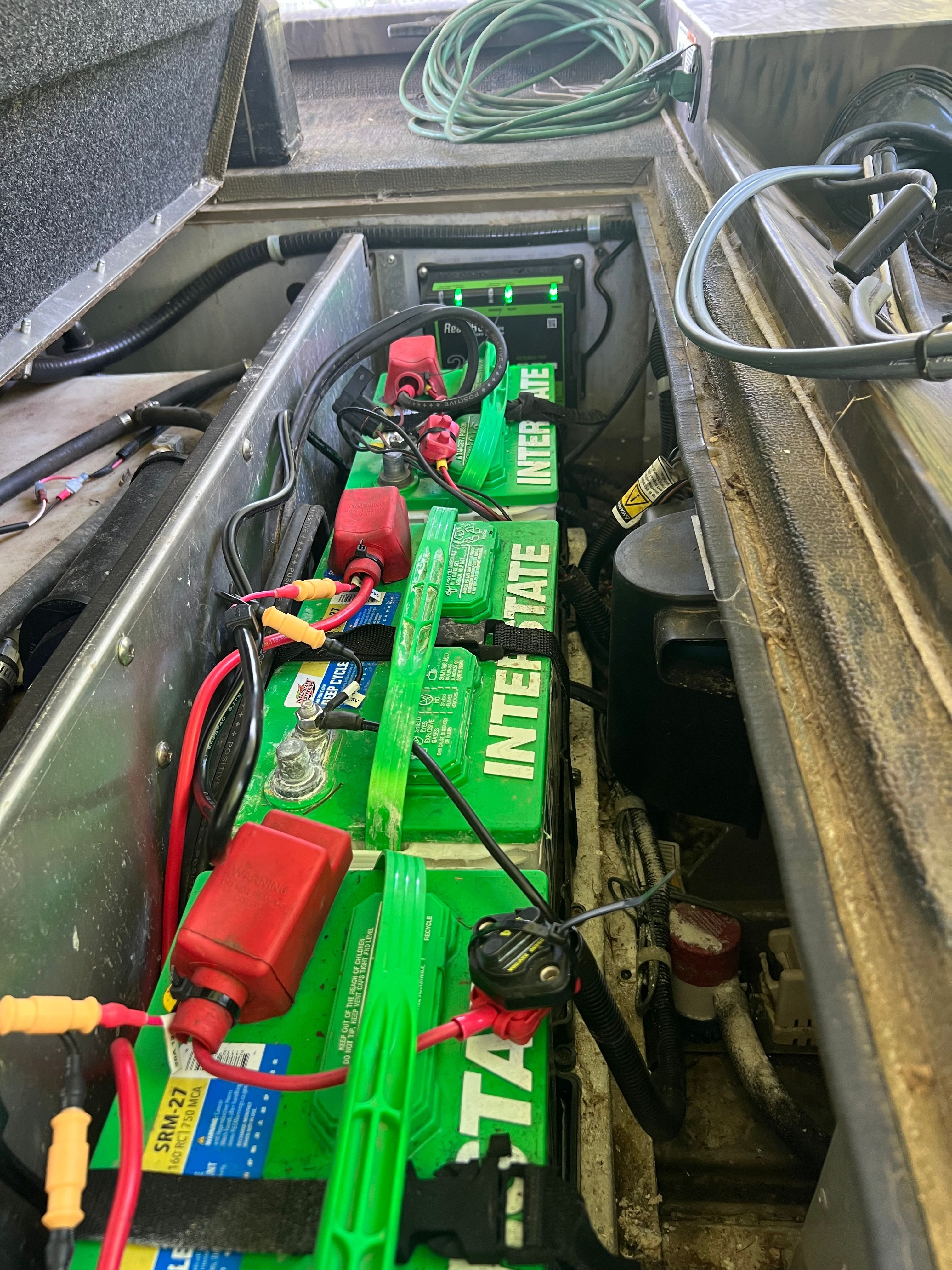 Batteries and wiring inside the boat