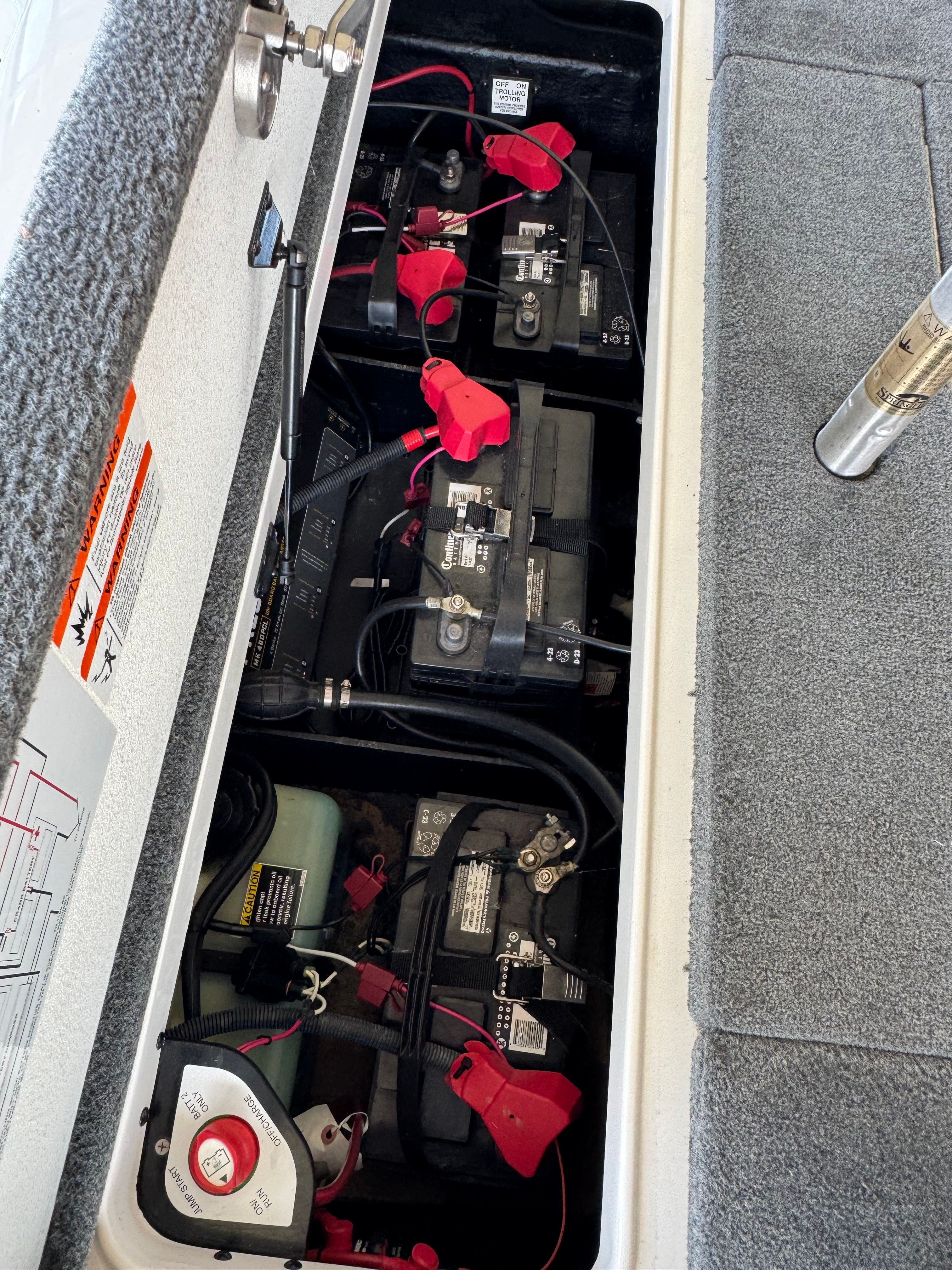 Battery compartment of a 2015 Ranger Z521 Comanche boat.