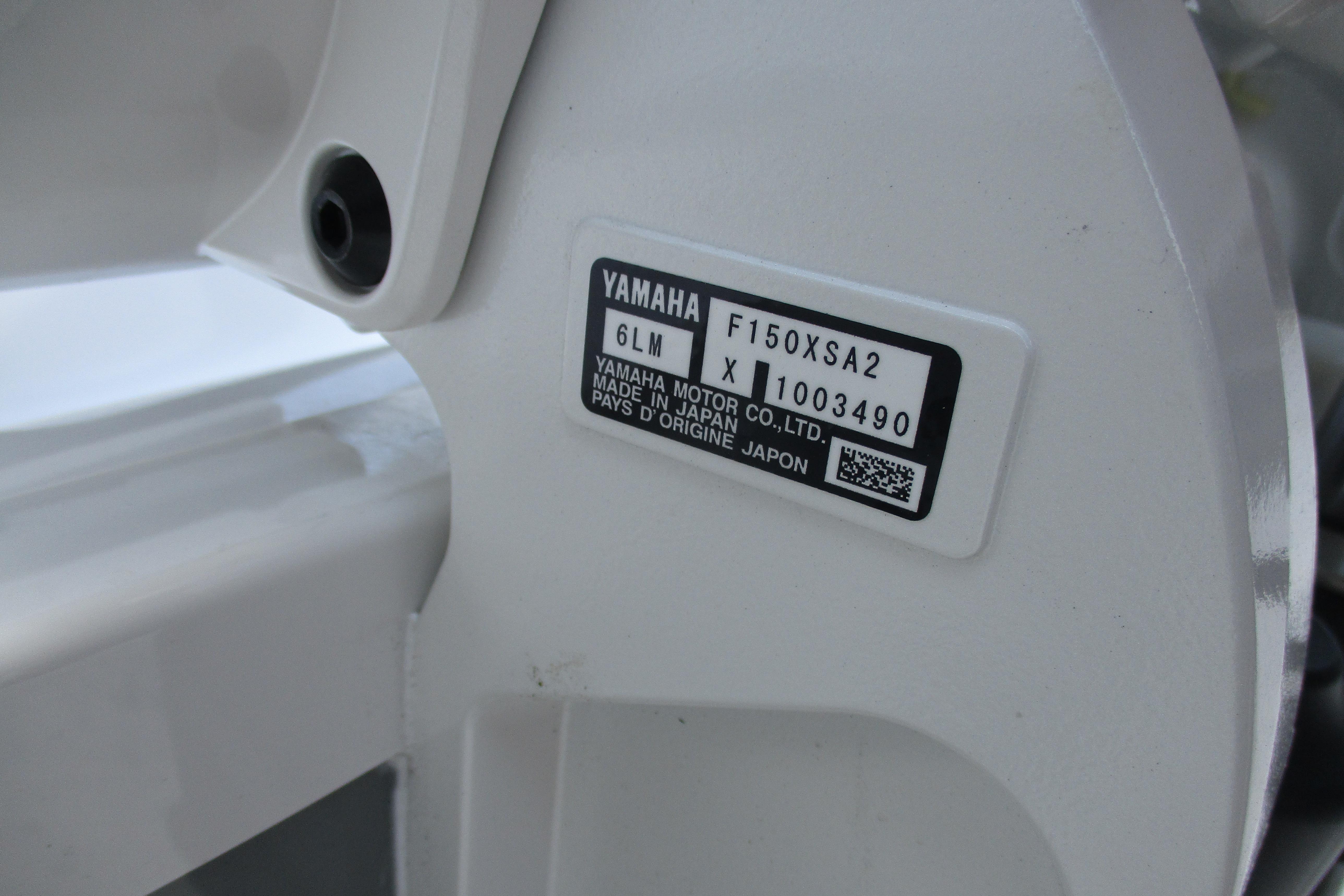 Yamaha engine label on 2027 Sportsman Open 252 Center Console boat.