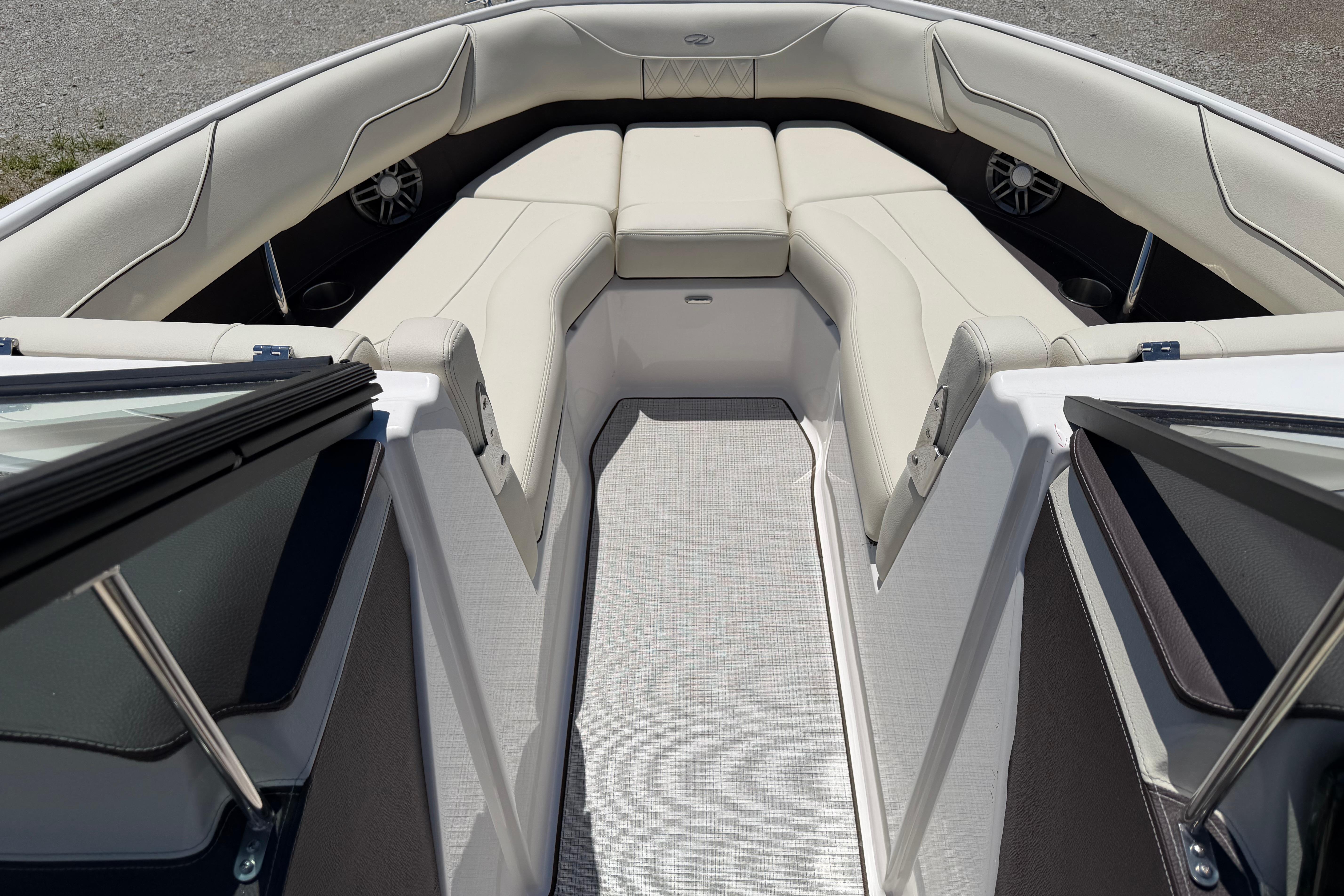 Luxurious interior of 2026 Regal LS4 boat with plush seating and modern design.