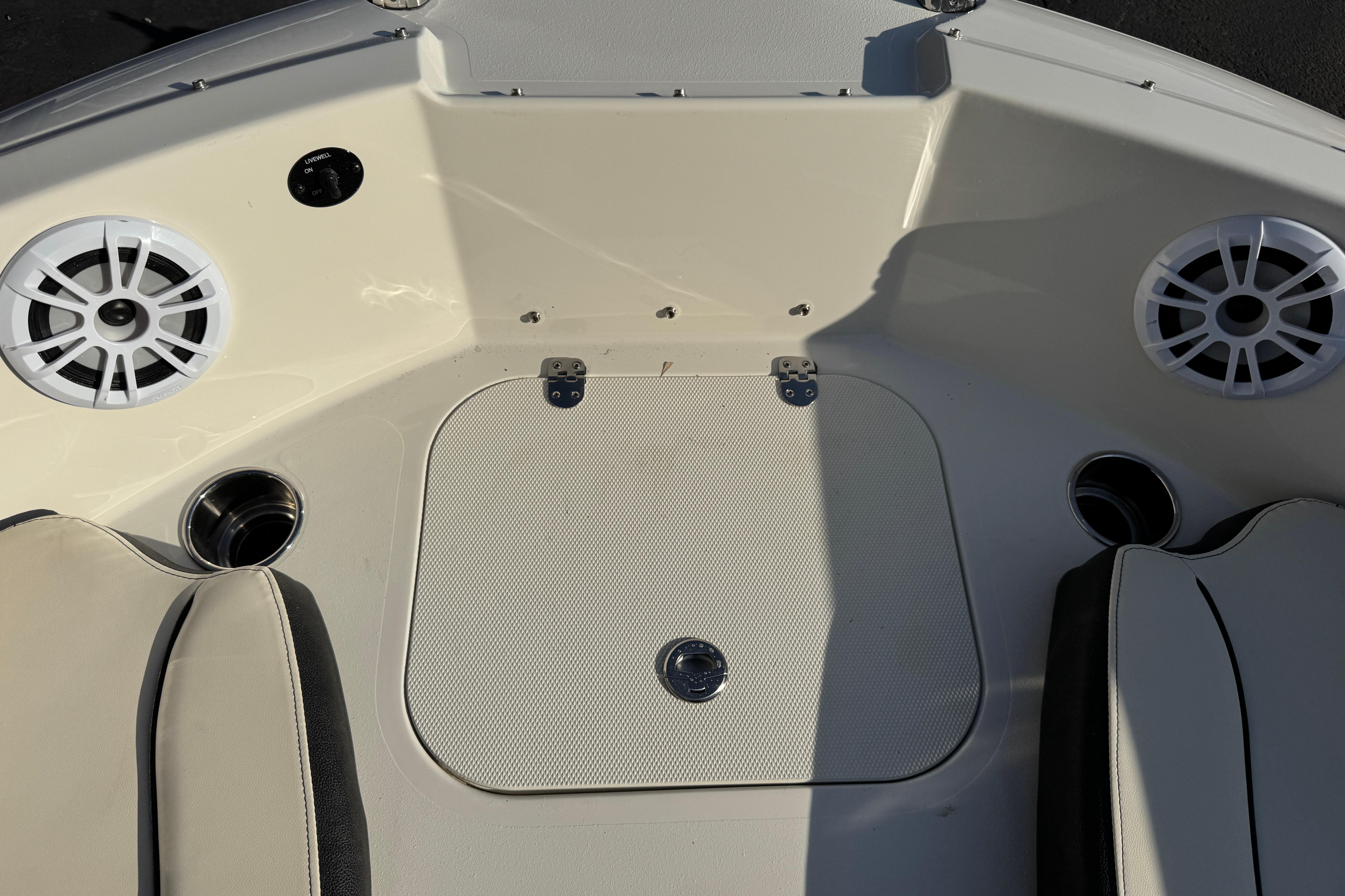 2022 Stingray 191 DC boat interior with speakers and seating area.