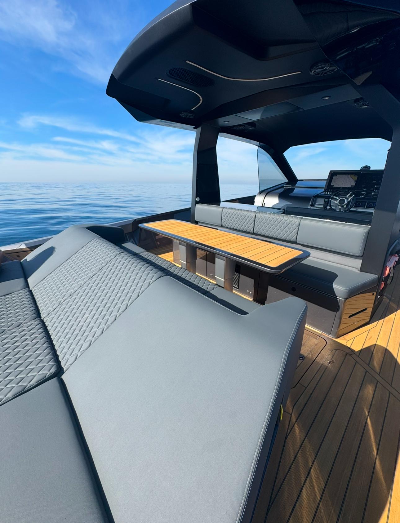 Luxurious 2019 Maori 54ft Family yacht with sleek design and spacious deck.