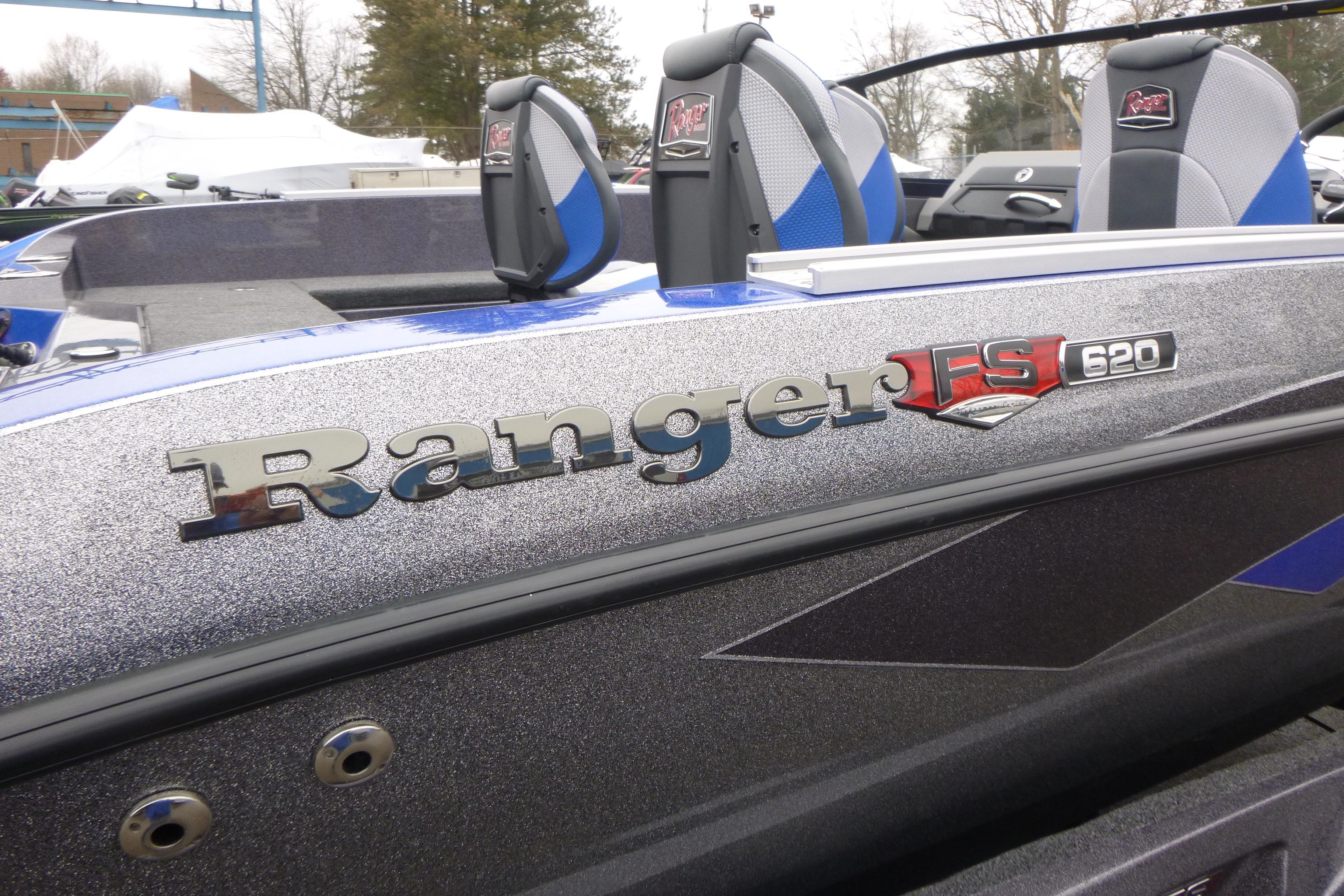 2026 Ranger 620FS Cup Equipped boat with sleek design and logo detail.