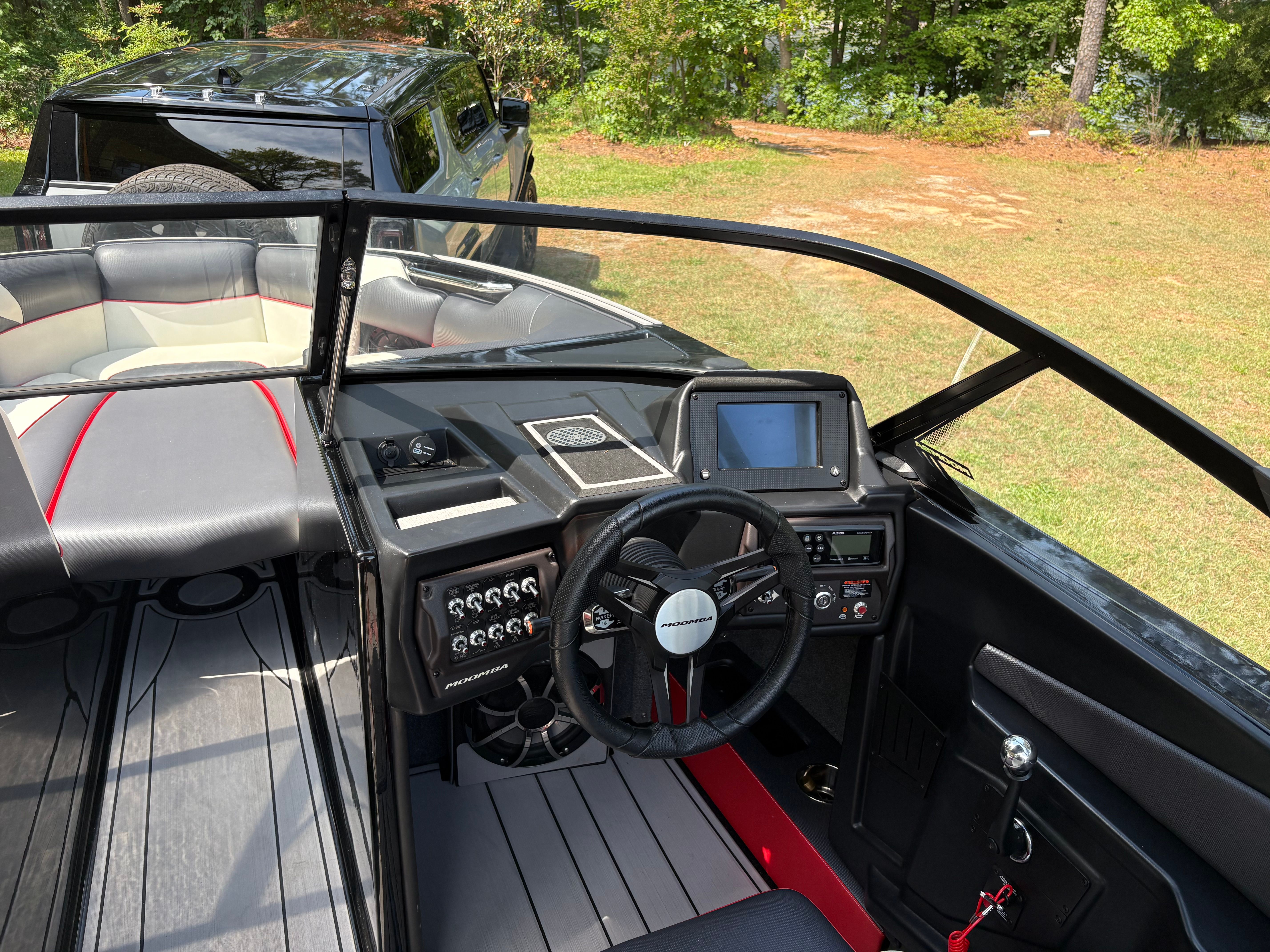 Interior of a 2021 Moomba Craz boat with modern control console.