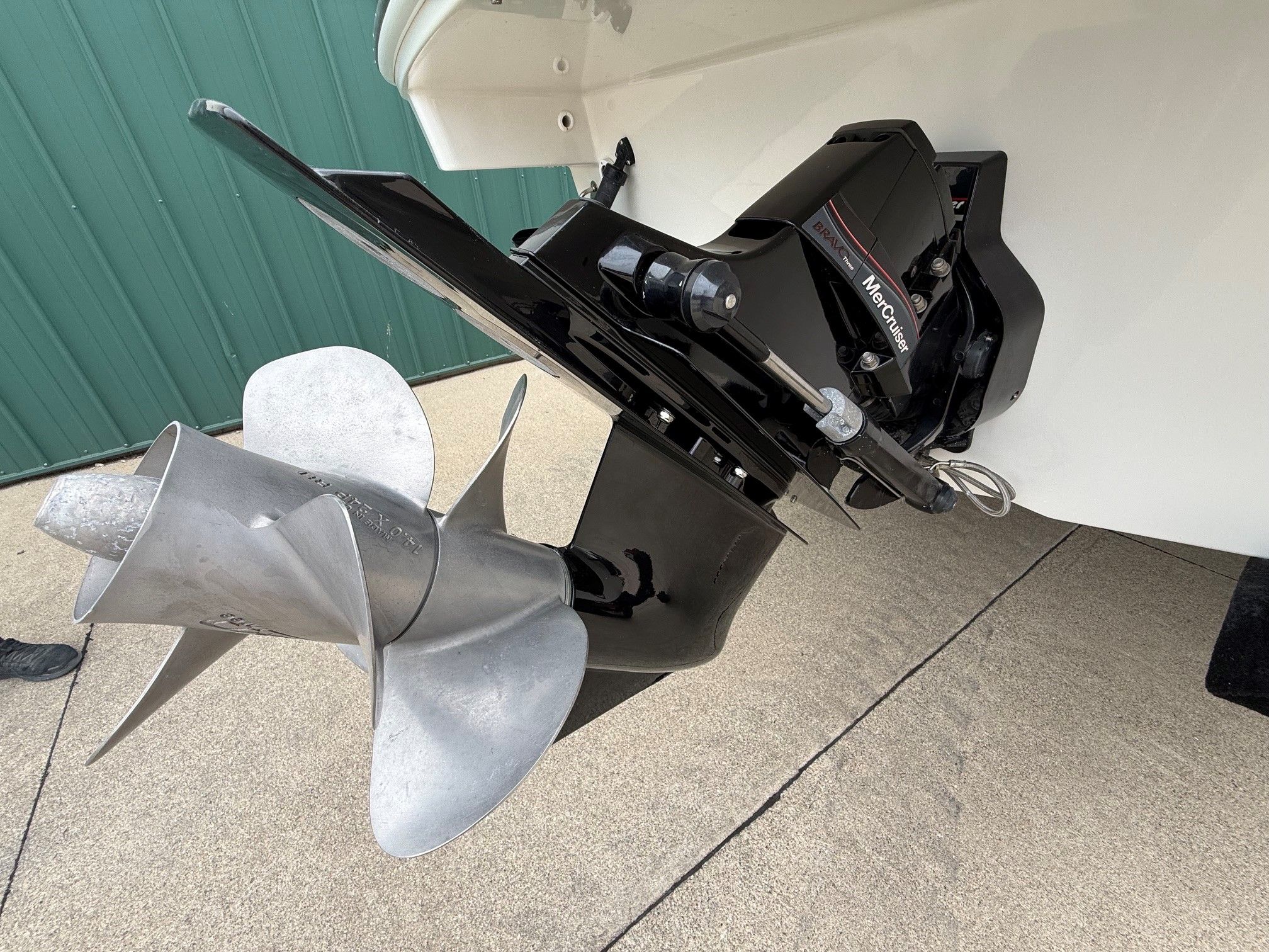 Close-up of a 1998 Formula Thunderbird boat propeller.