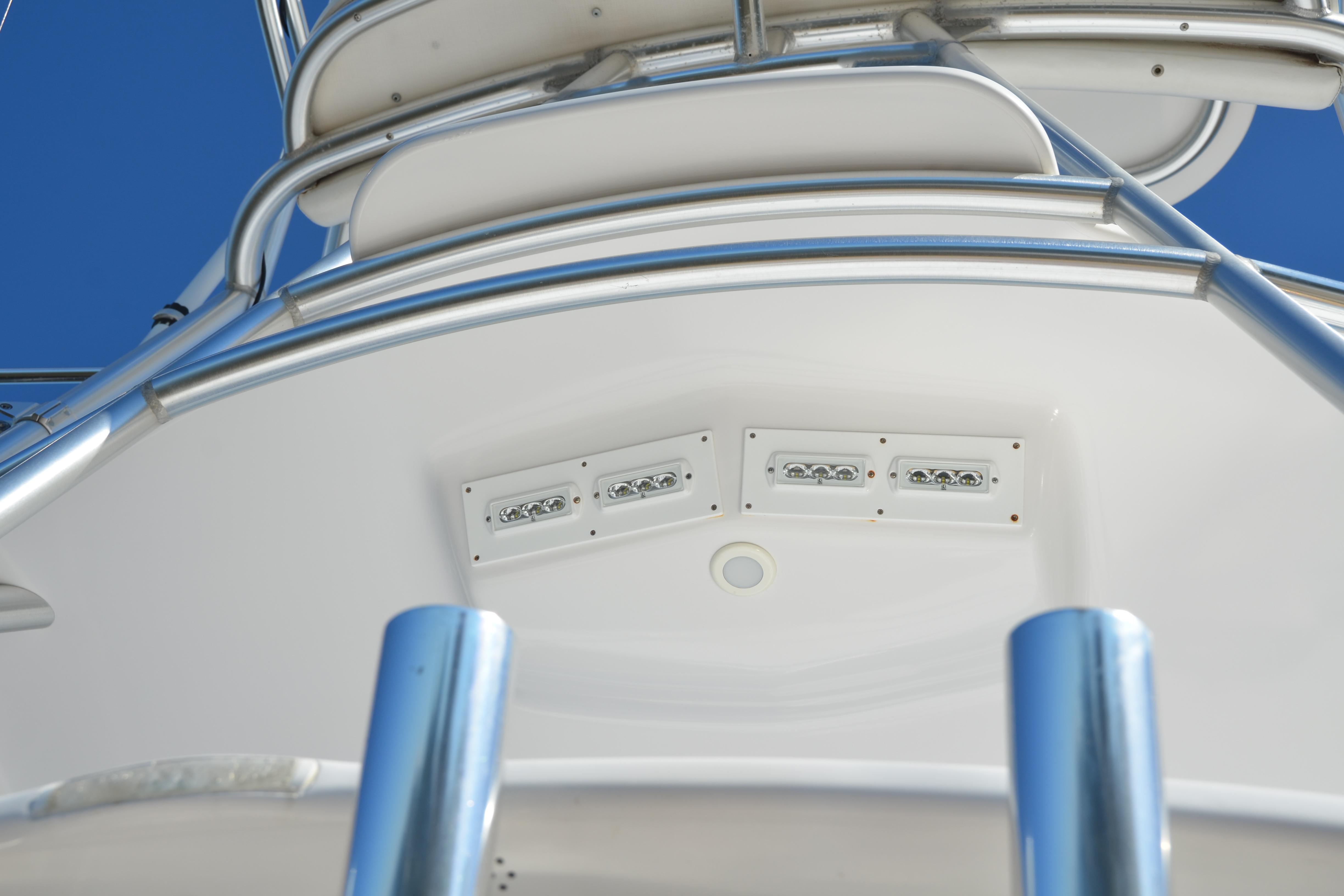 2006 Custom Carolina Heritage Express boat, close-up of tower structure and lighting.