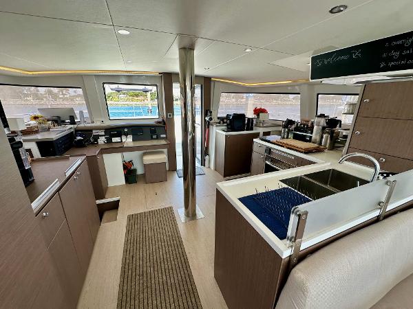 Modern interior of 2021 Bali 4.8 yacht with spacious kitchen and dining area.