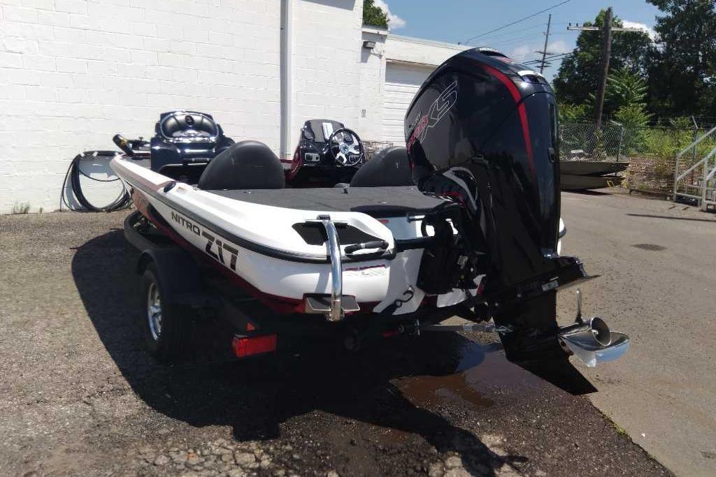 2026 Nitro Z17 boat with powerful outboard motor in outdoor setting.