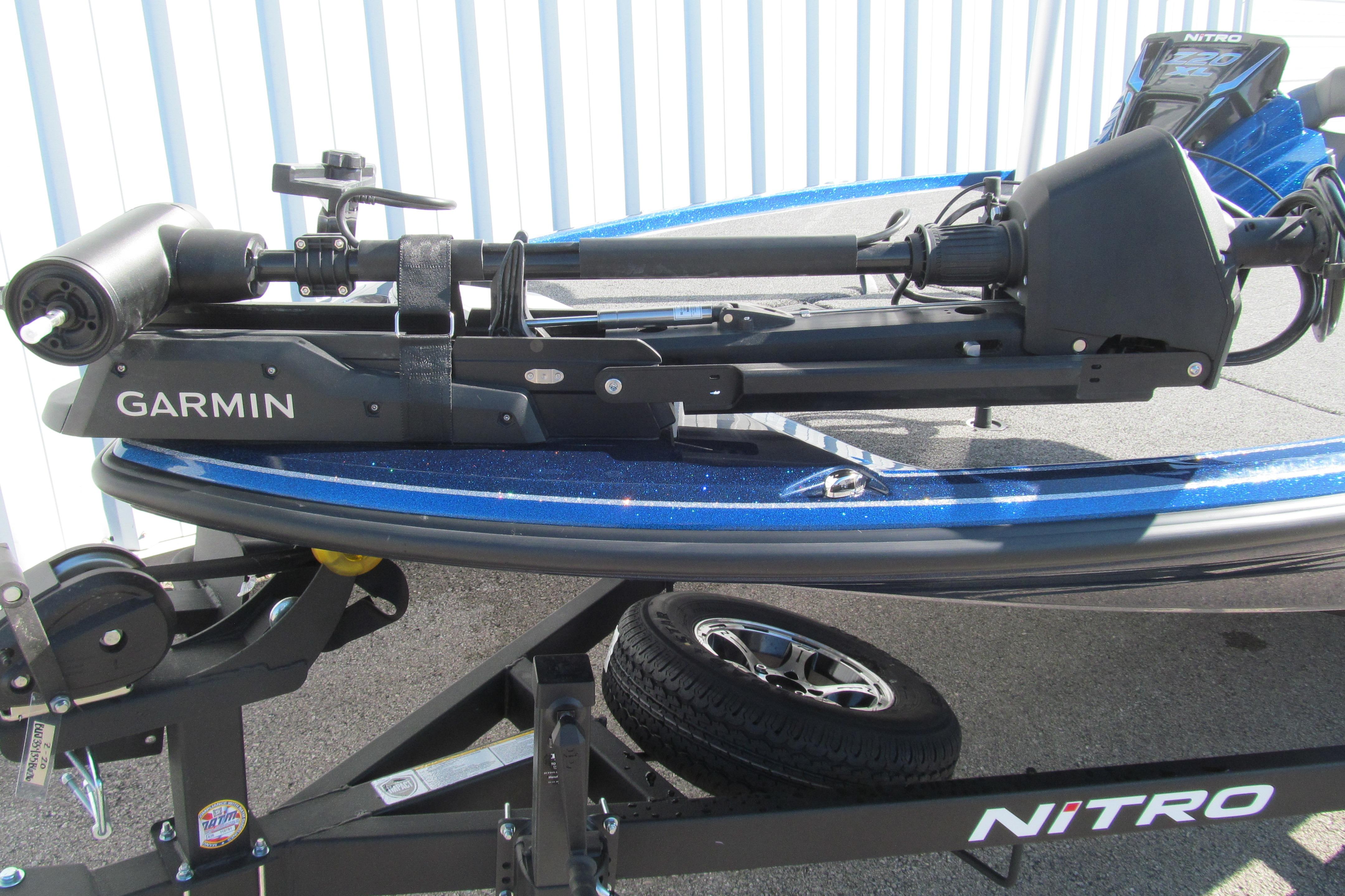 2026 Nitro Z20 XL Pro boat with Garmin trolling motor on trailer.