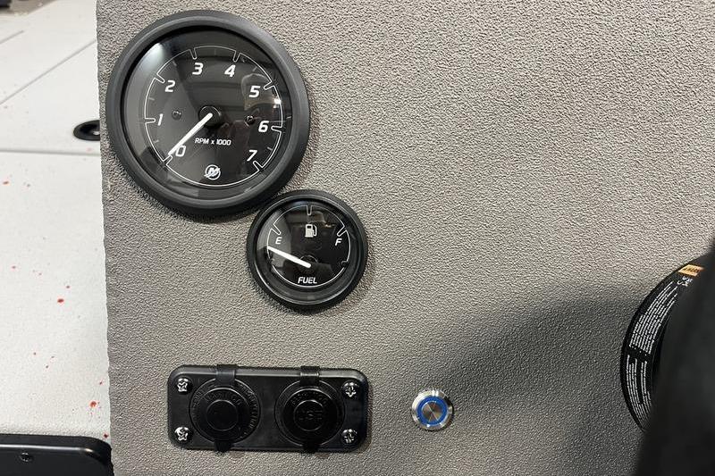 Dashboard of 2026 SeaArk Flex 19 Pro with RPM and fuel gauges.