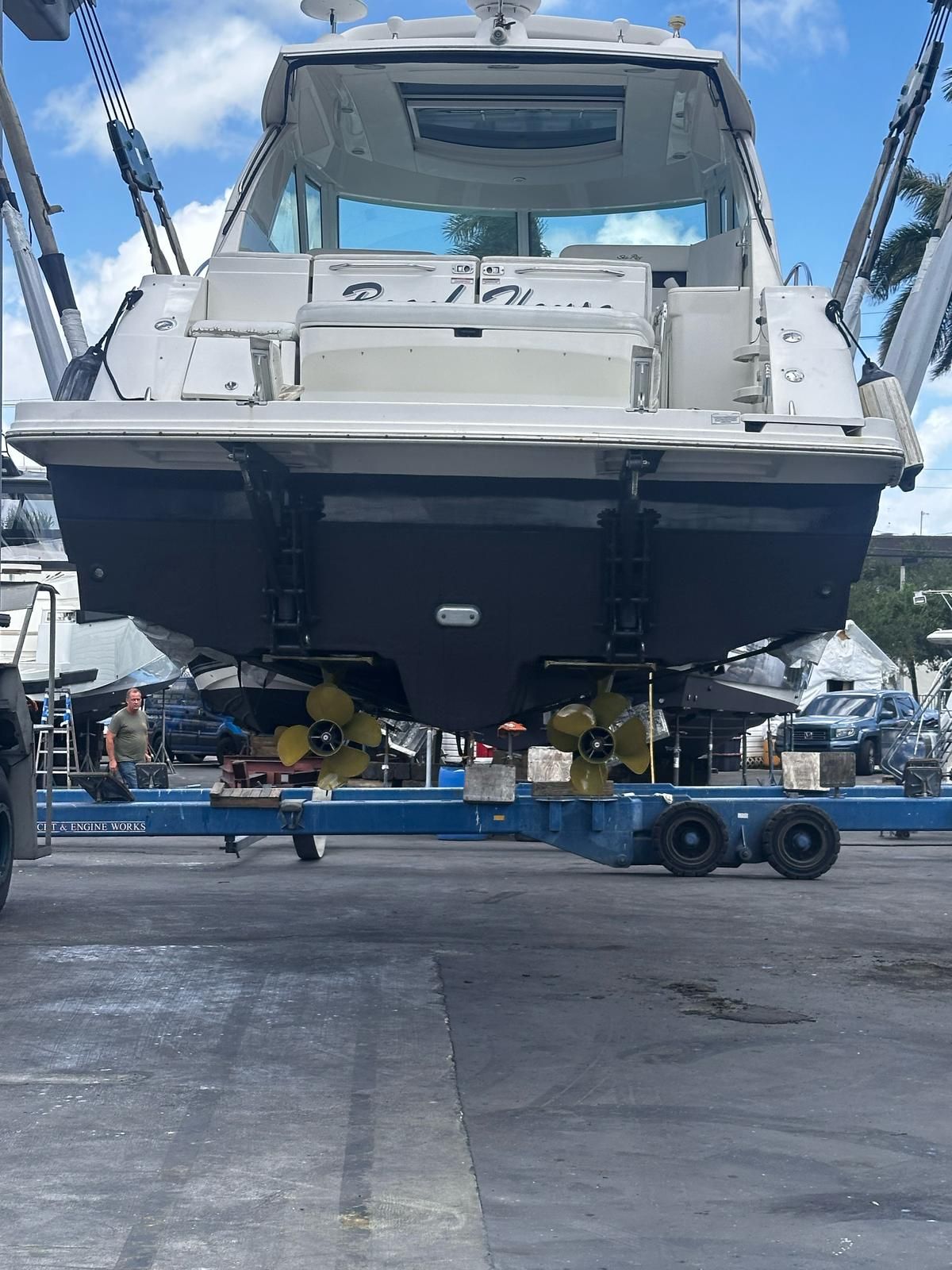 2010 Sea Ray 450 boat on a trailer.
