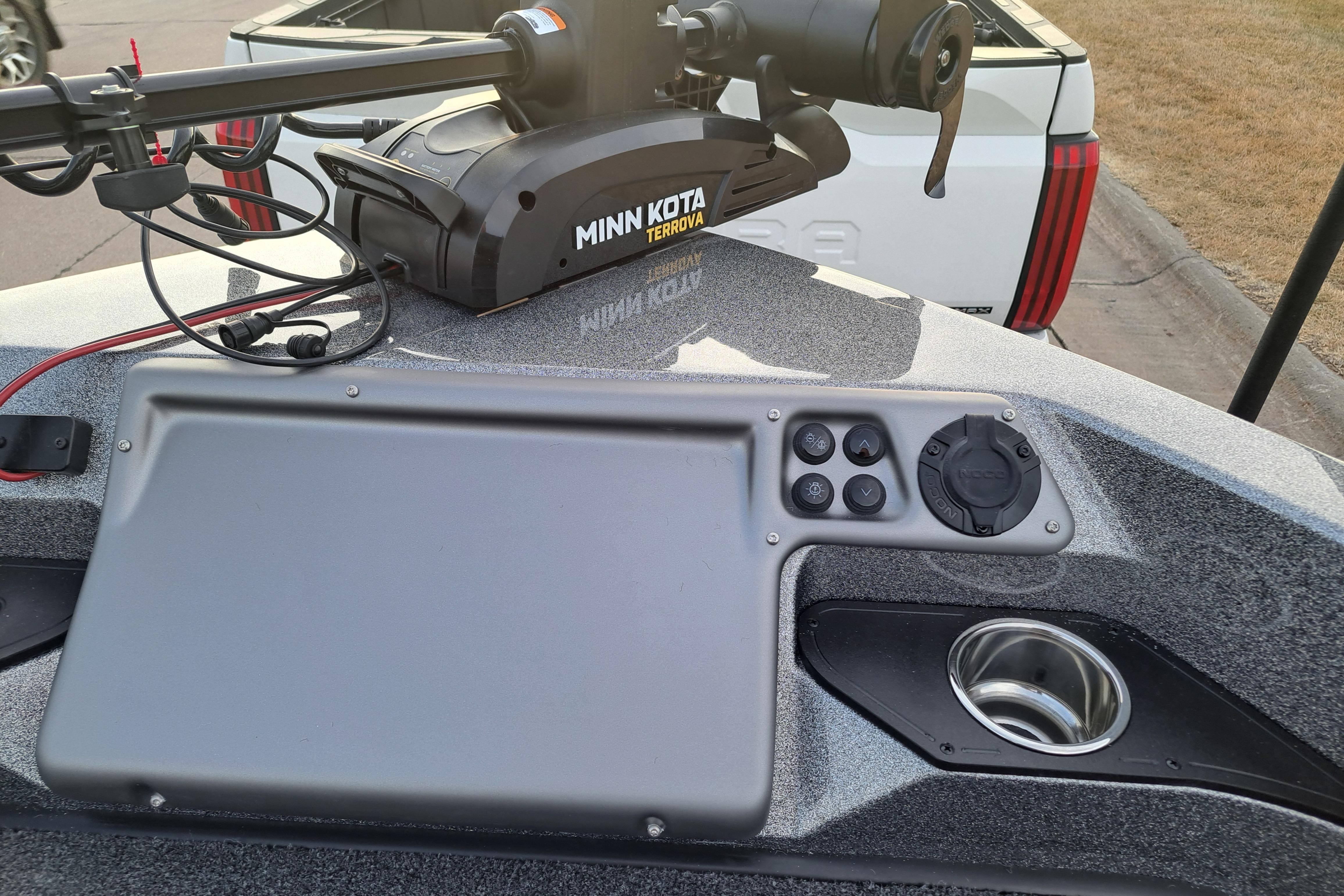 2026 Ranger 1850MS boat dashboard with Minn Kota Terrova motor and control panel.