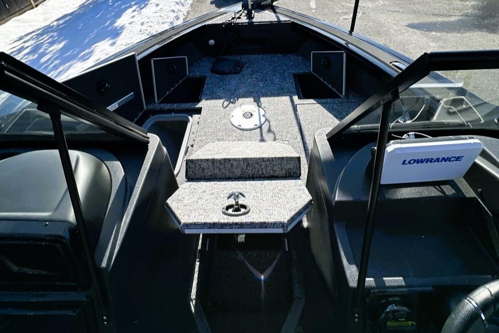 2026 Tracker Targa V-19 WT boat interior with Lowrance equipment and carpeted deck.