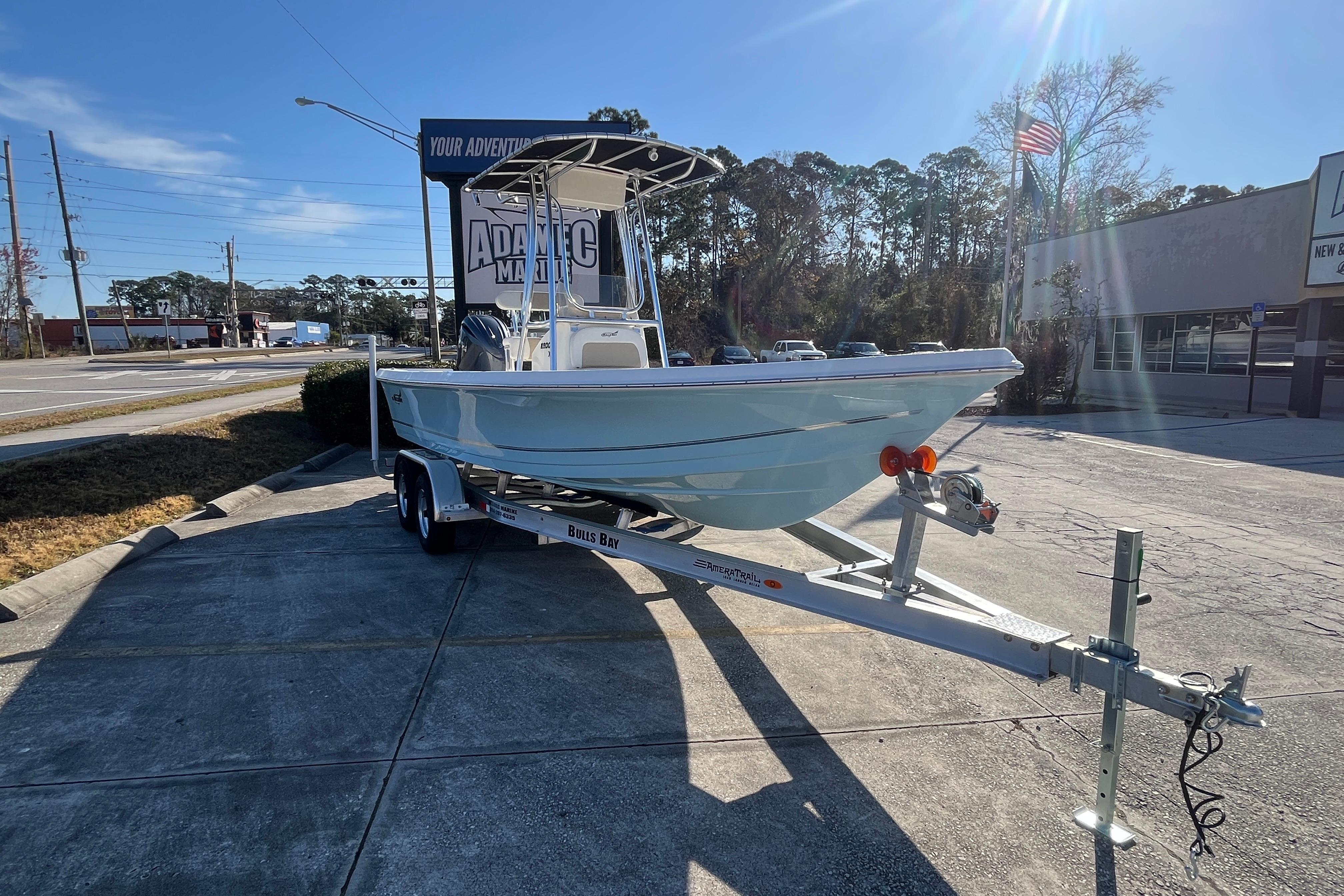 2026 Bulls Bay 2200 boat on trailer in sunny outdoor setting.