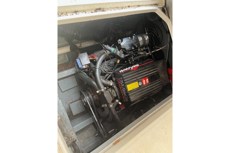 Engine compartment of a 1989 Sea Ray 300 Sundancer with MerCruiser engine.
