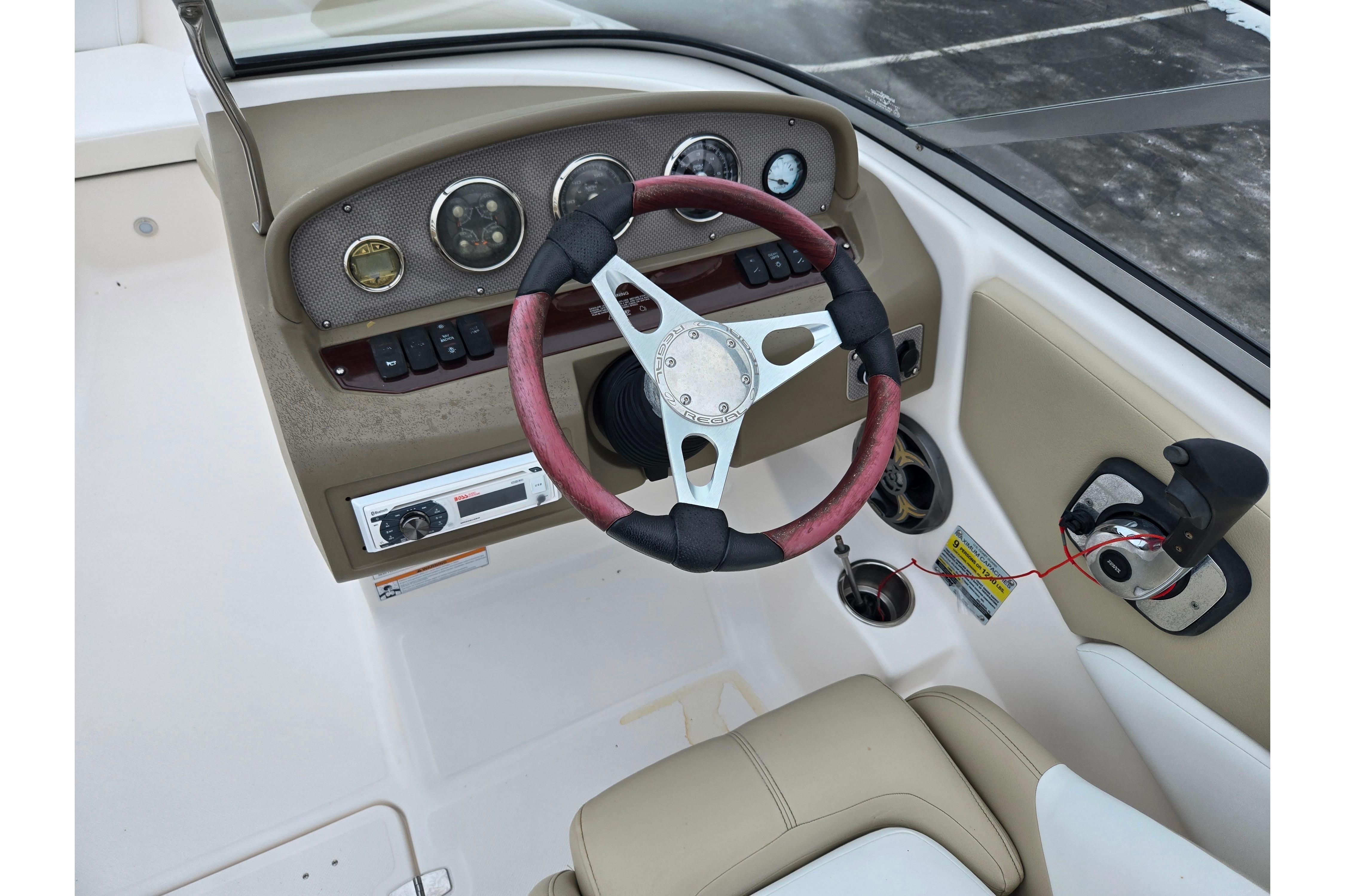 2015 Regal 1900 ES Bowrider dashboard with steering wheel and control panel.