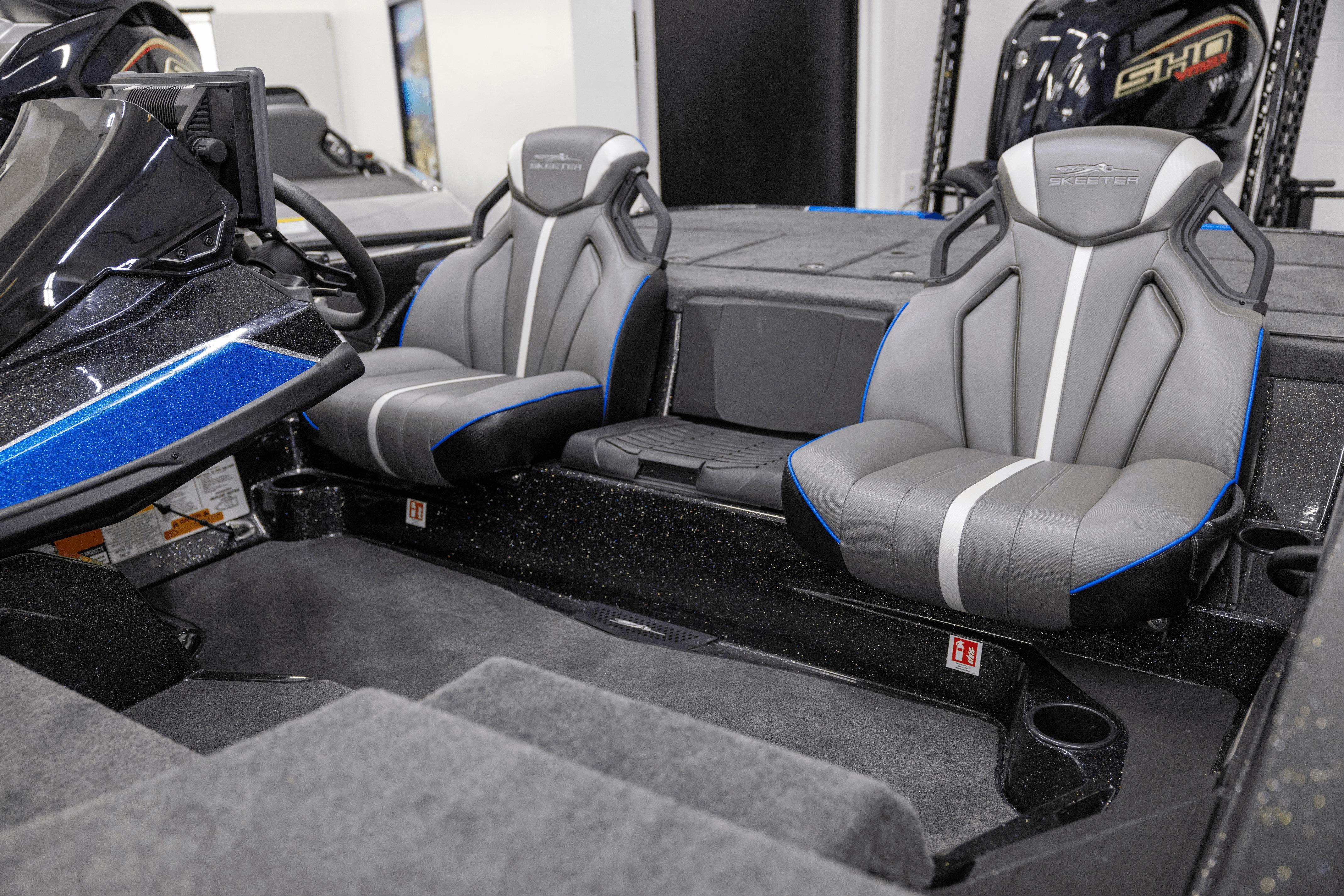 2026 Skeeter ZXE21 boat interior with sleek, modern seating and advanced dashboard design.