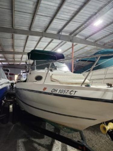 2000 Renken Seamaster 2288 WA boat in storage, side view.