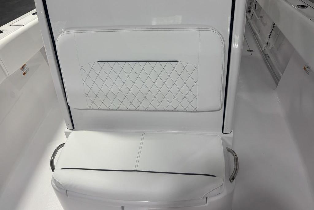 2026 Sportsman Open 252 Center Console boat seat with diamond-patterned upholstery.