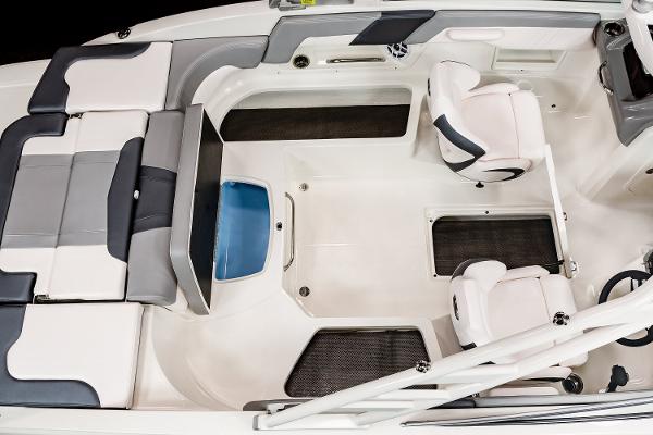 Manufacturer Provided Image: 2022 Chaparral 23 SSi boat interior with white and gray seating.