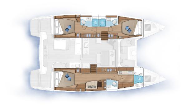 2025 Lagoon 46 ICONIC catamaran layout with spacious cabins and modern amenities.
