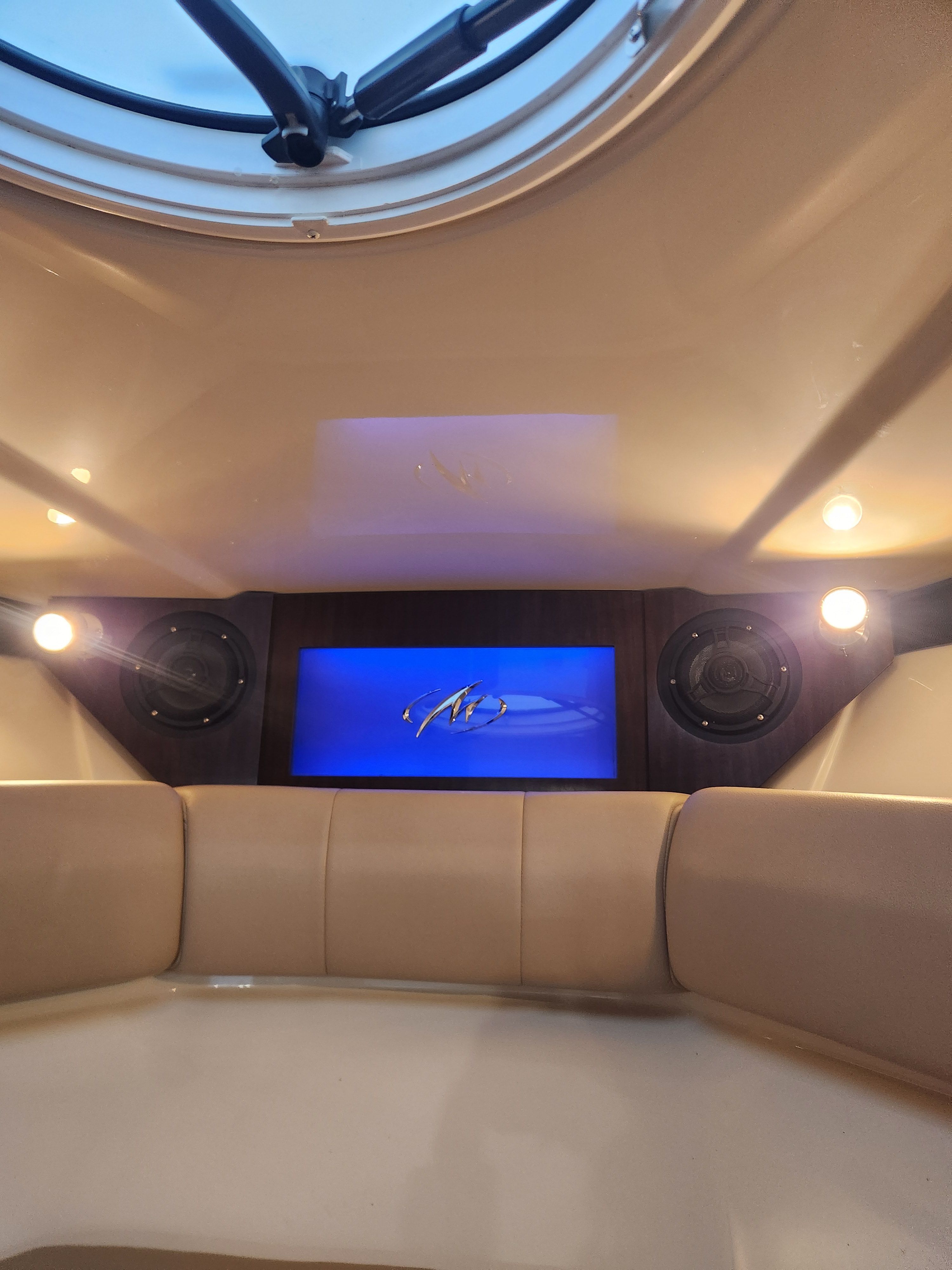 Interior of a 2015 Monterey 268SSC boat with speakers.