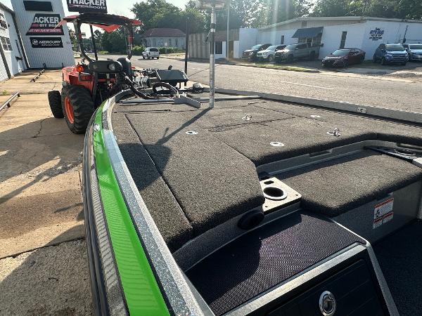 2017 Nitro Z21 Z-Pro High Performance boat with green trim, parked outdoors.