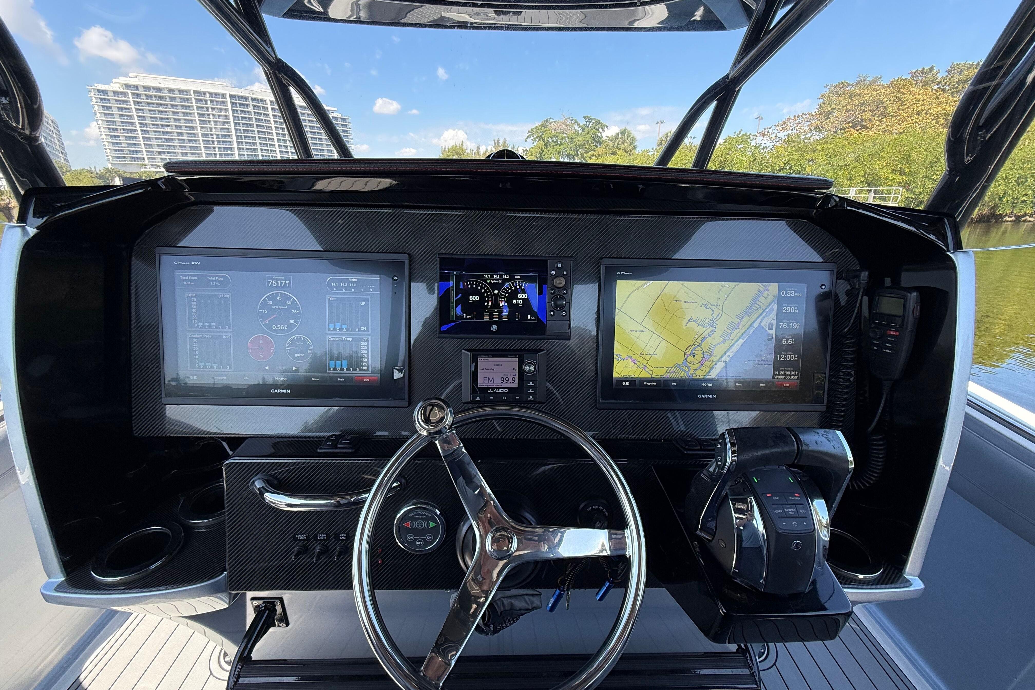 2018 Nor-Tech 390 Sport Center Console dashboard with advanced navigation and control systems.