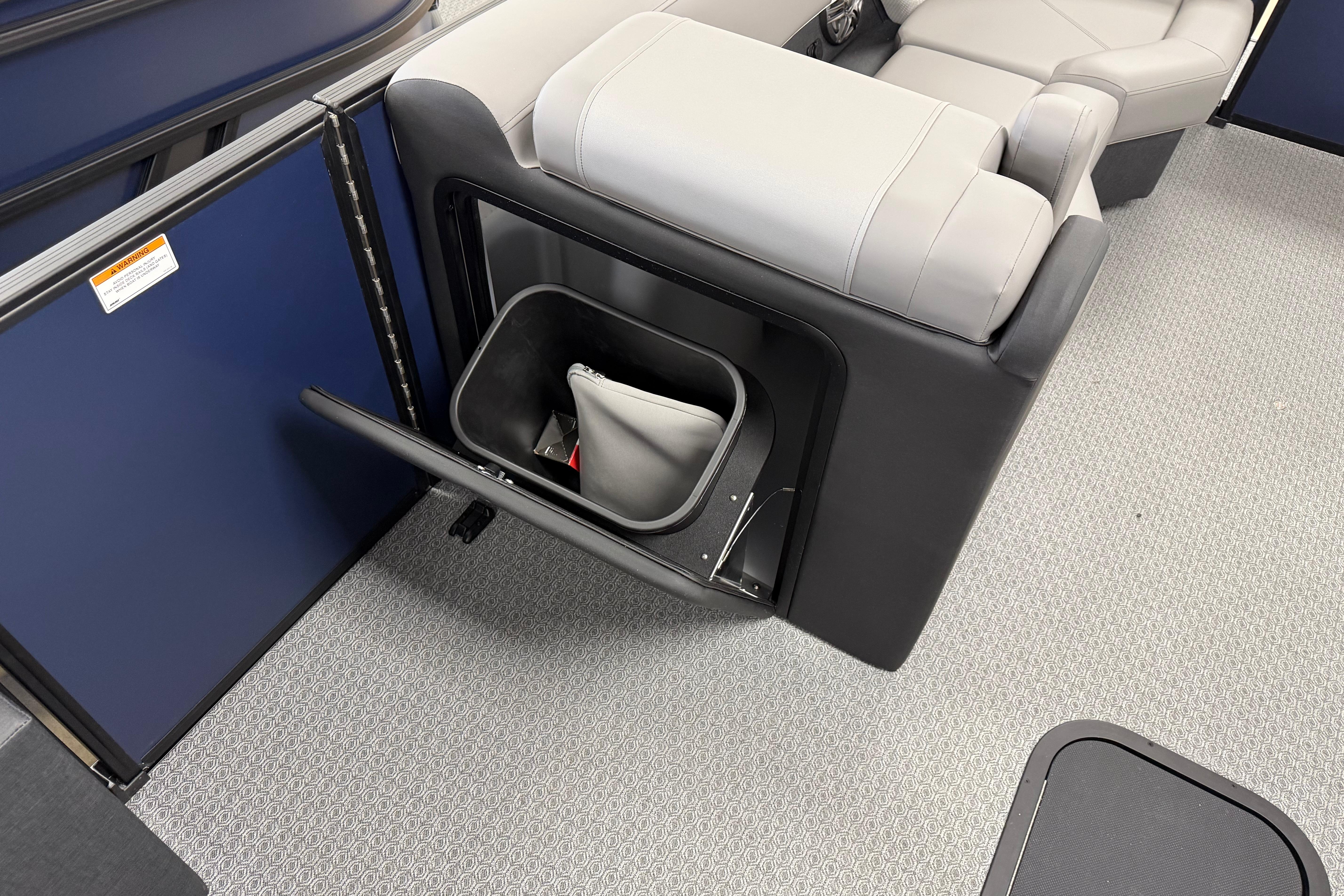 Evotti 523QL 2026 model with integrated storage compartment in luxury seating area.