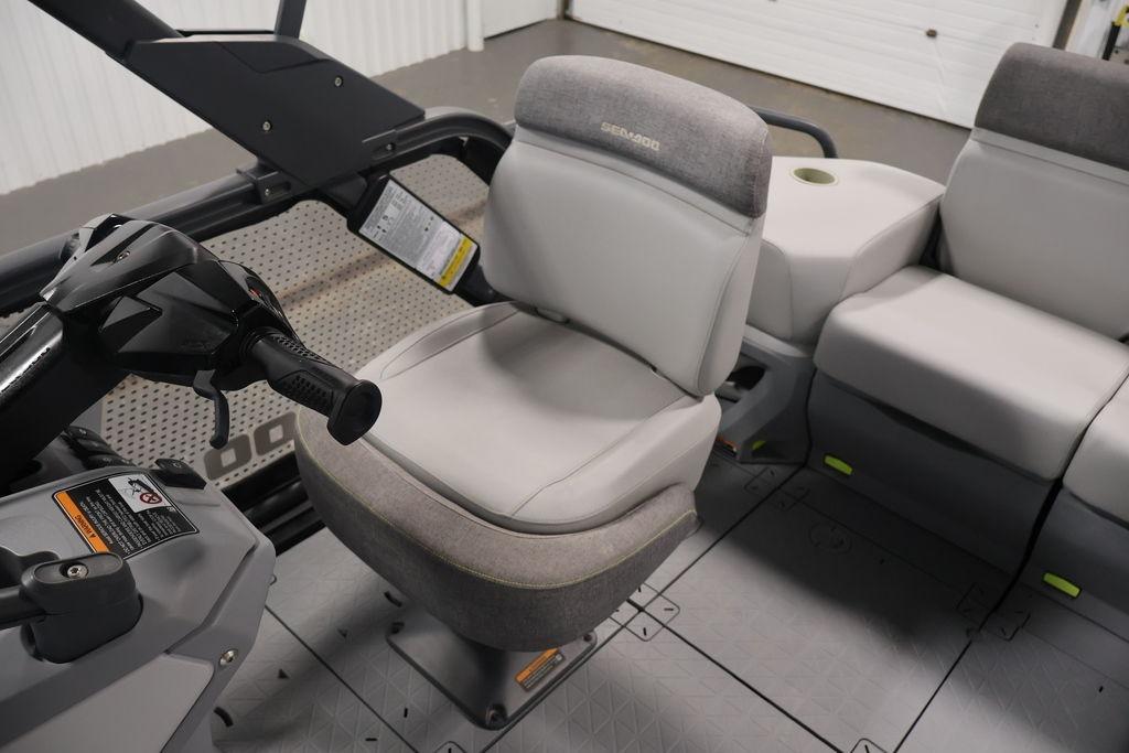 2023 Sea-Doo Switch Sport Compact interior with steering and seating details.