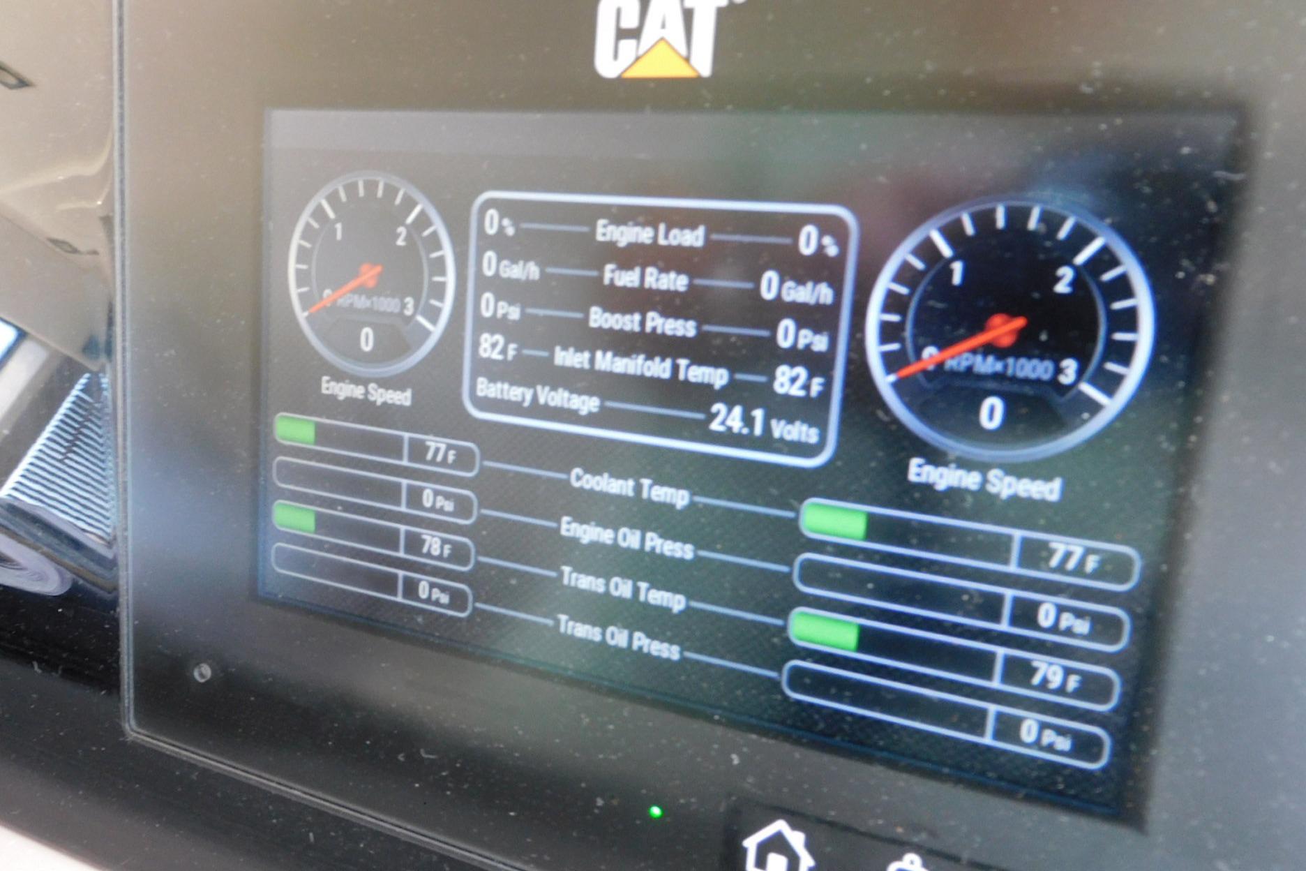 Display panel of a 2019 Sea Ray L550 showing engine metrics and gauges.