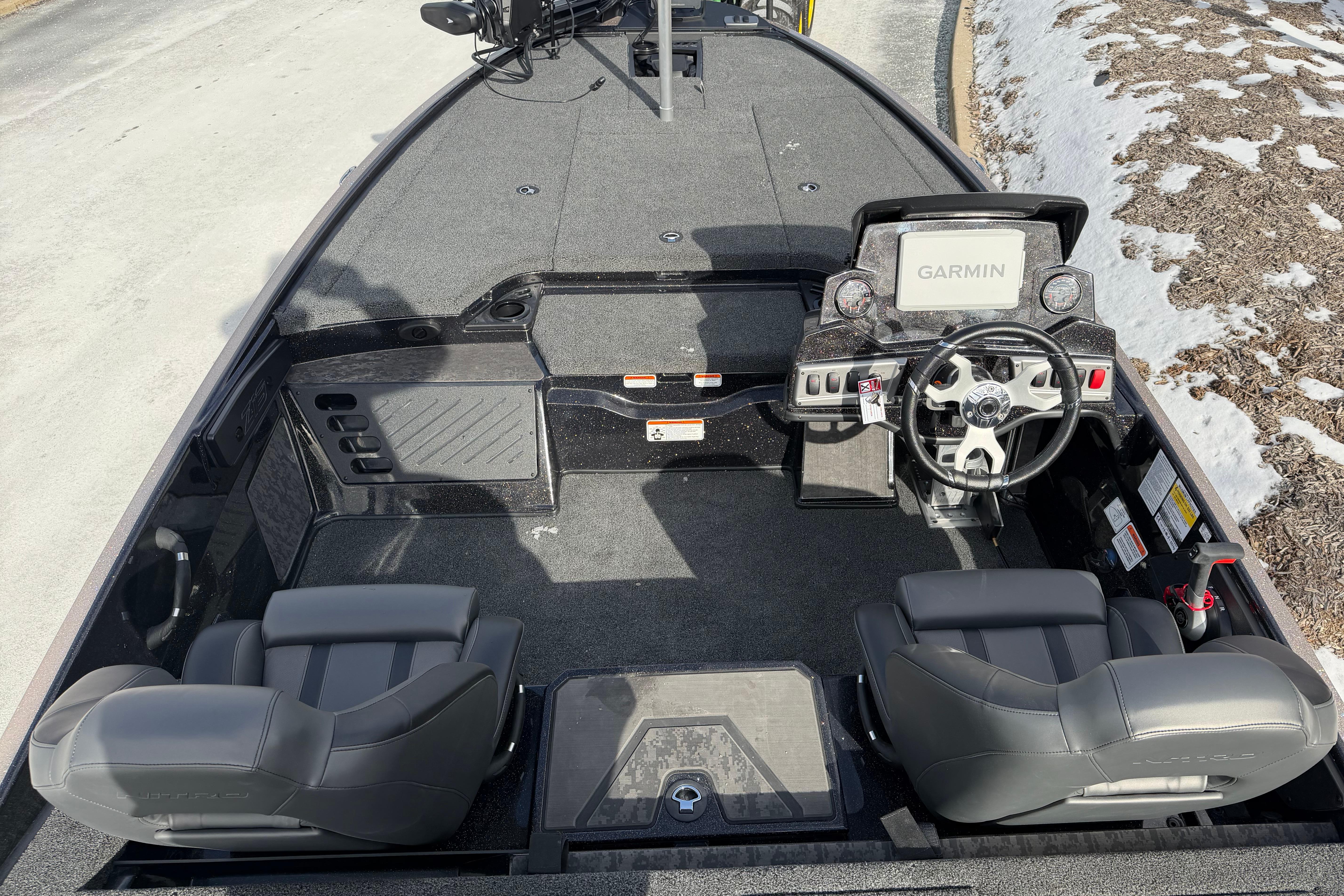 2026 Nitro Z19 XL Pro boat interior with Garmin navigation system and dual seats.