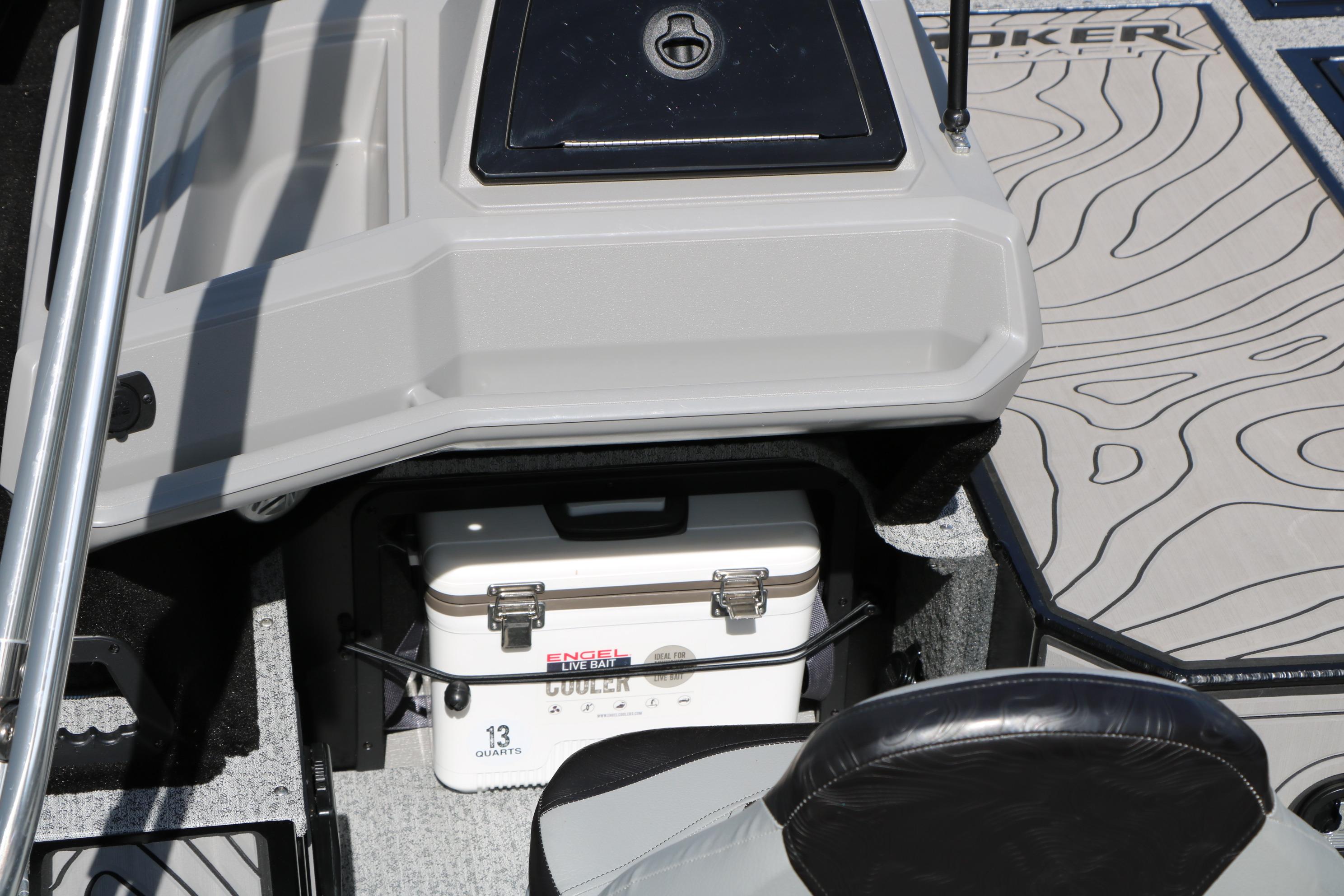 2025 Smoker Craft Adventurer 188 DC boat interior with Engel cooler storage.