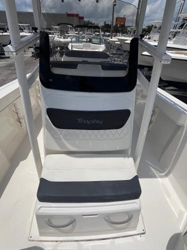 2022 Bayliner Trophy T22CC boat interior with seating and storage compartments.