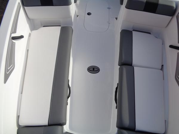 2024 Tahoe T21 boat interior with white and gray seating.