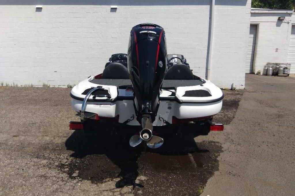 2026 Nitro Z17 boat rear view with powerful outboard motor.
